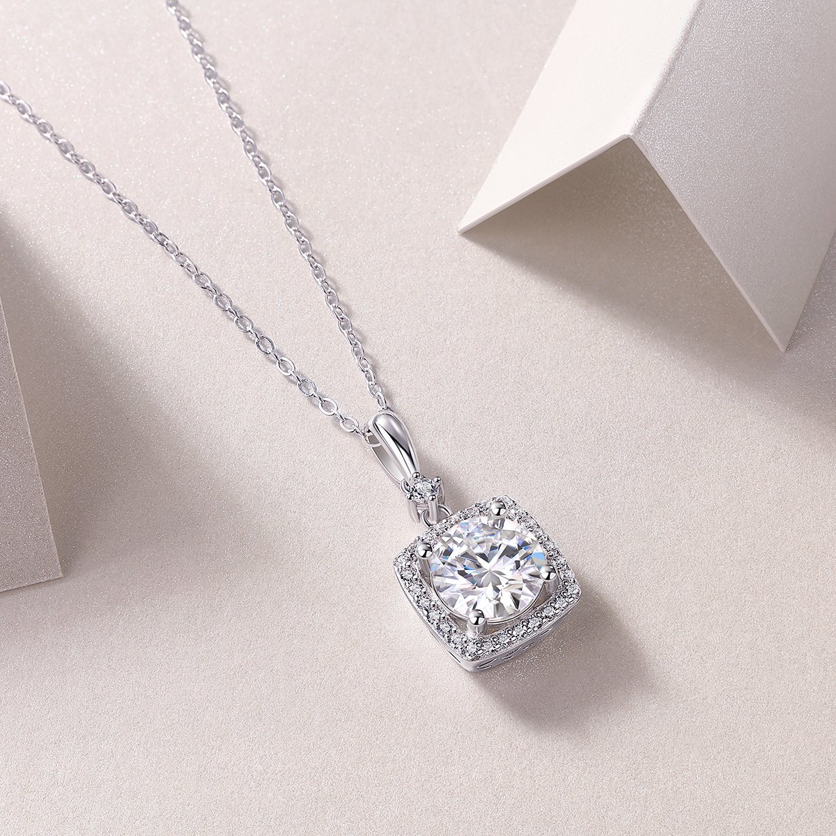 Moissanite Round Cushion Halo Pendant Necklace | 2ct DEW - Image 4