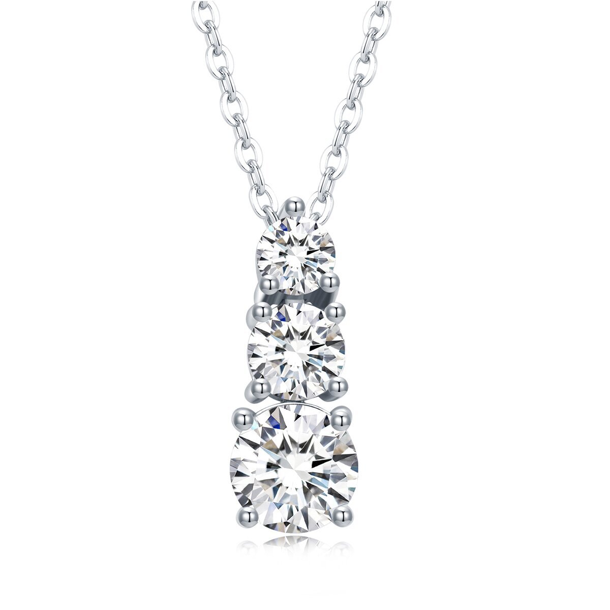 Three-Stone Graduated Moissanite Drop Necklace in 18K White Gold