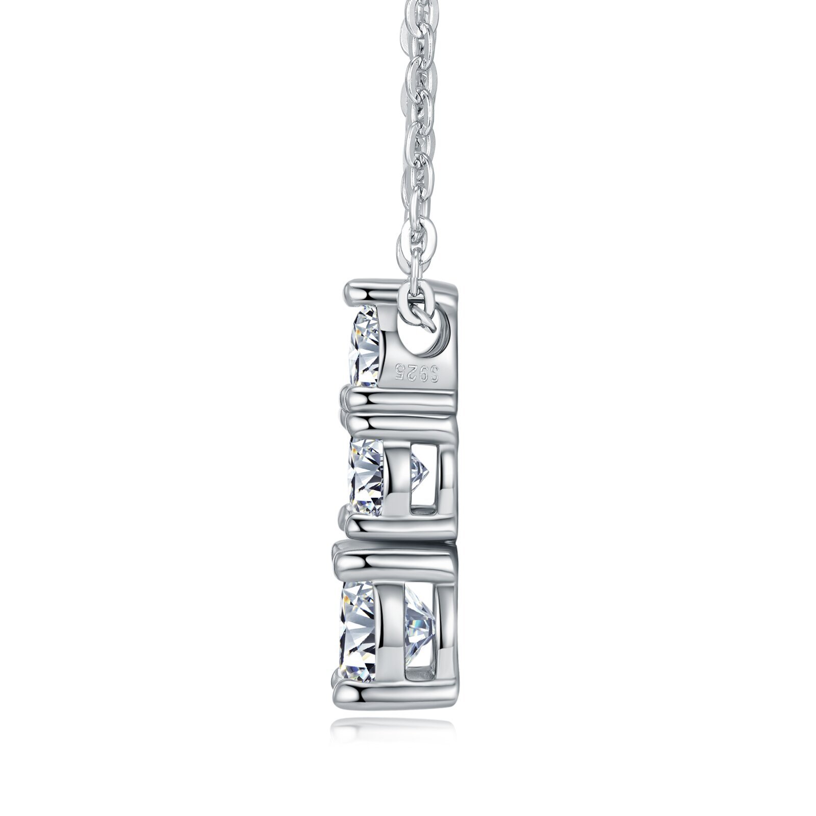 Three-Stone Graduated Moissanite Drop Necklace in 18K White Gold - Image 2