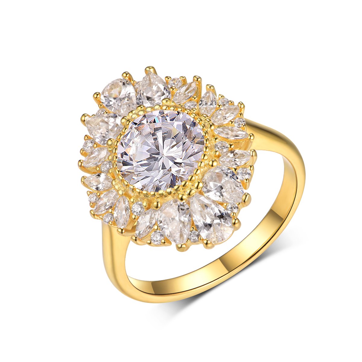 Round Moissanite Floral Halo Cocktail Ring