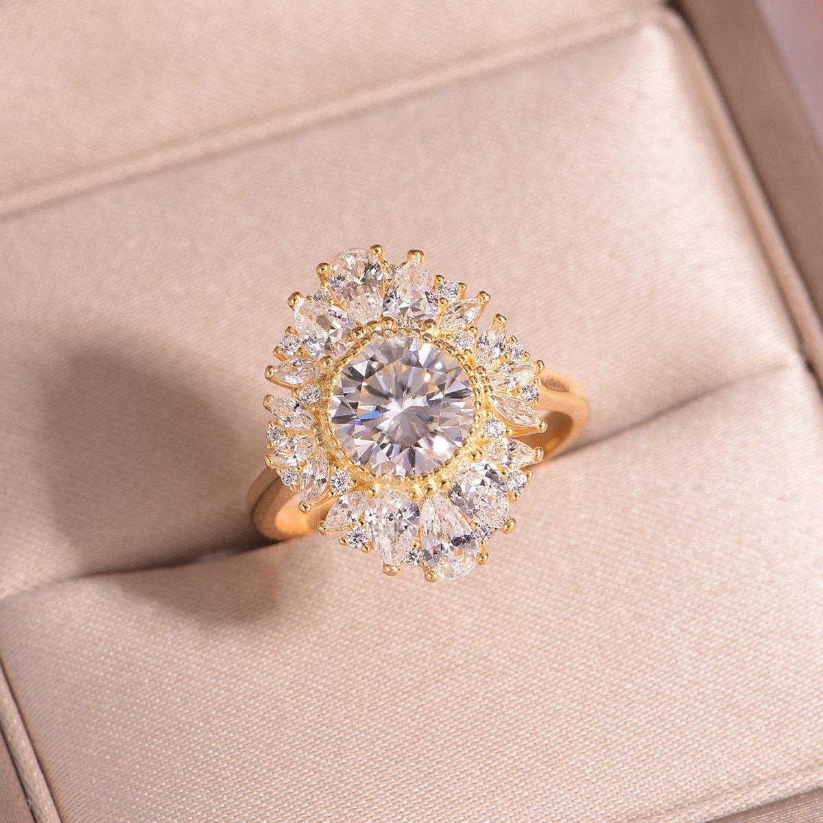 Round Moissanite Floral Halo Cocktail Ring - Image 3
