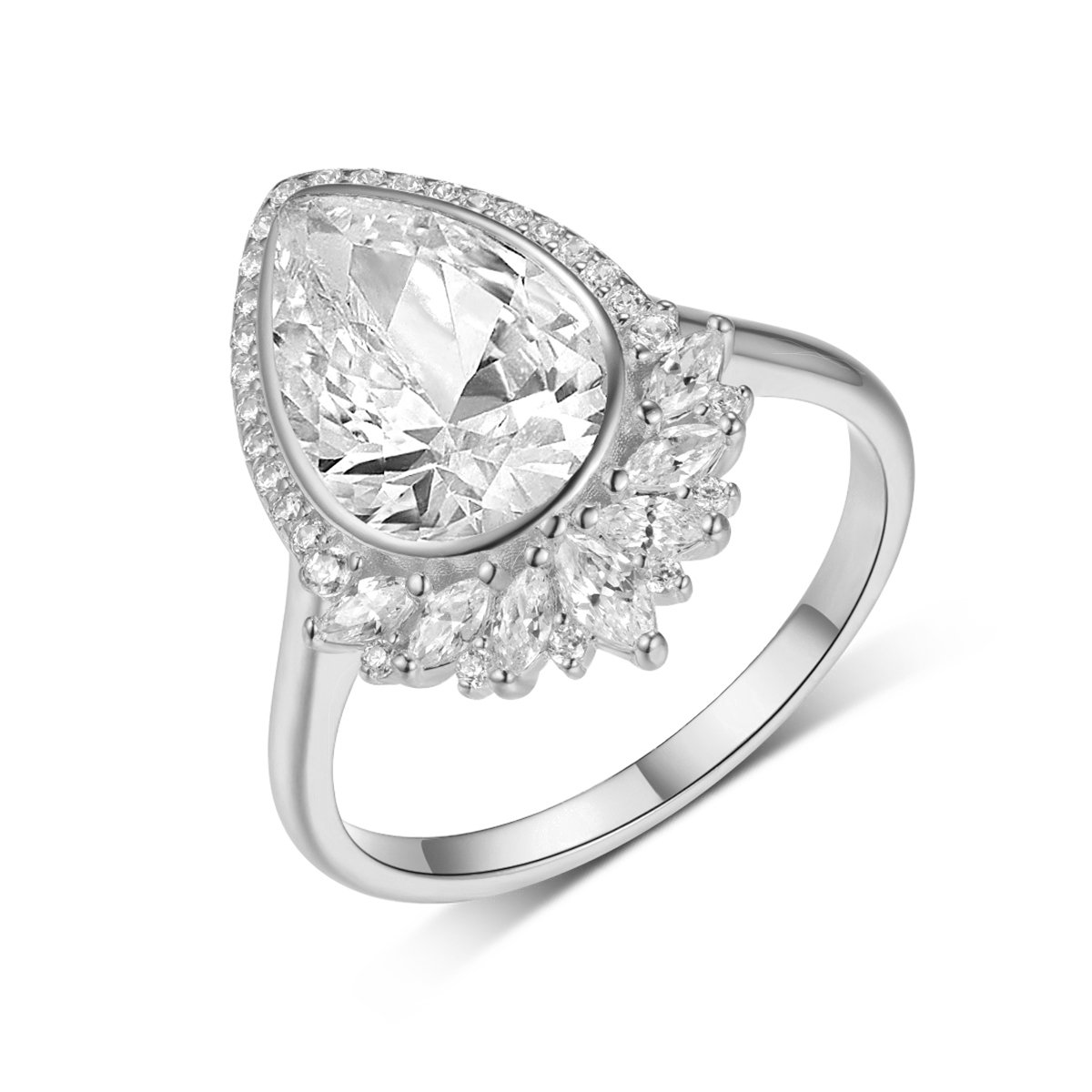 4ct Pear-Cut Moissanite Bezel Halo Statement Ring - Image 2