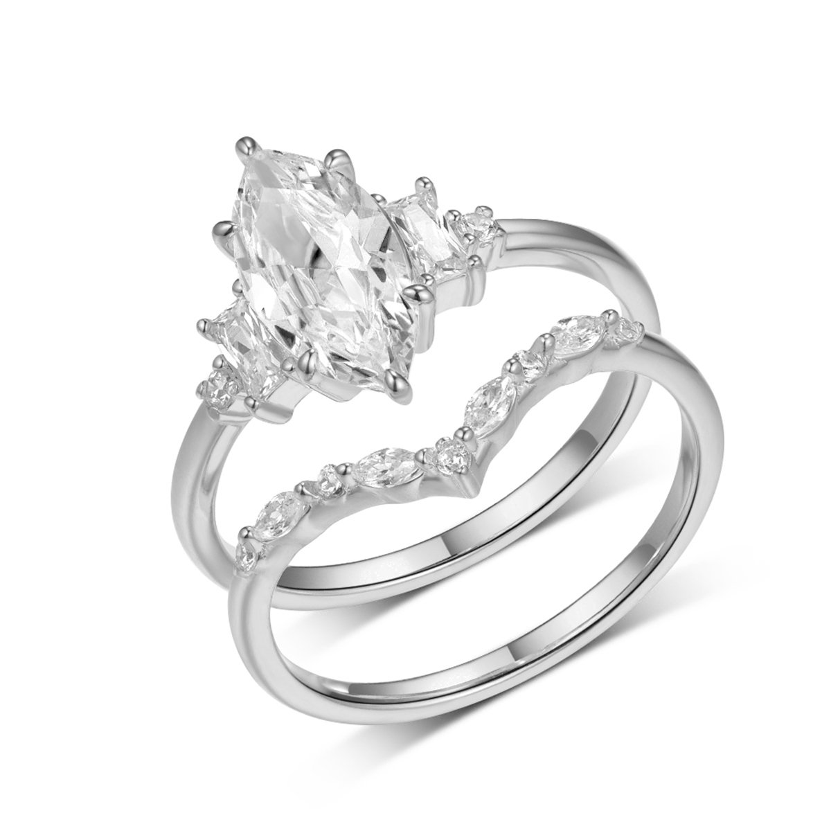 Marquise Moissanite Bridal Set | Yellow Gold Engagement Ring & Contoured Band - Image 6