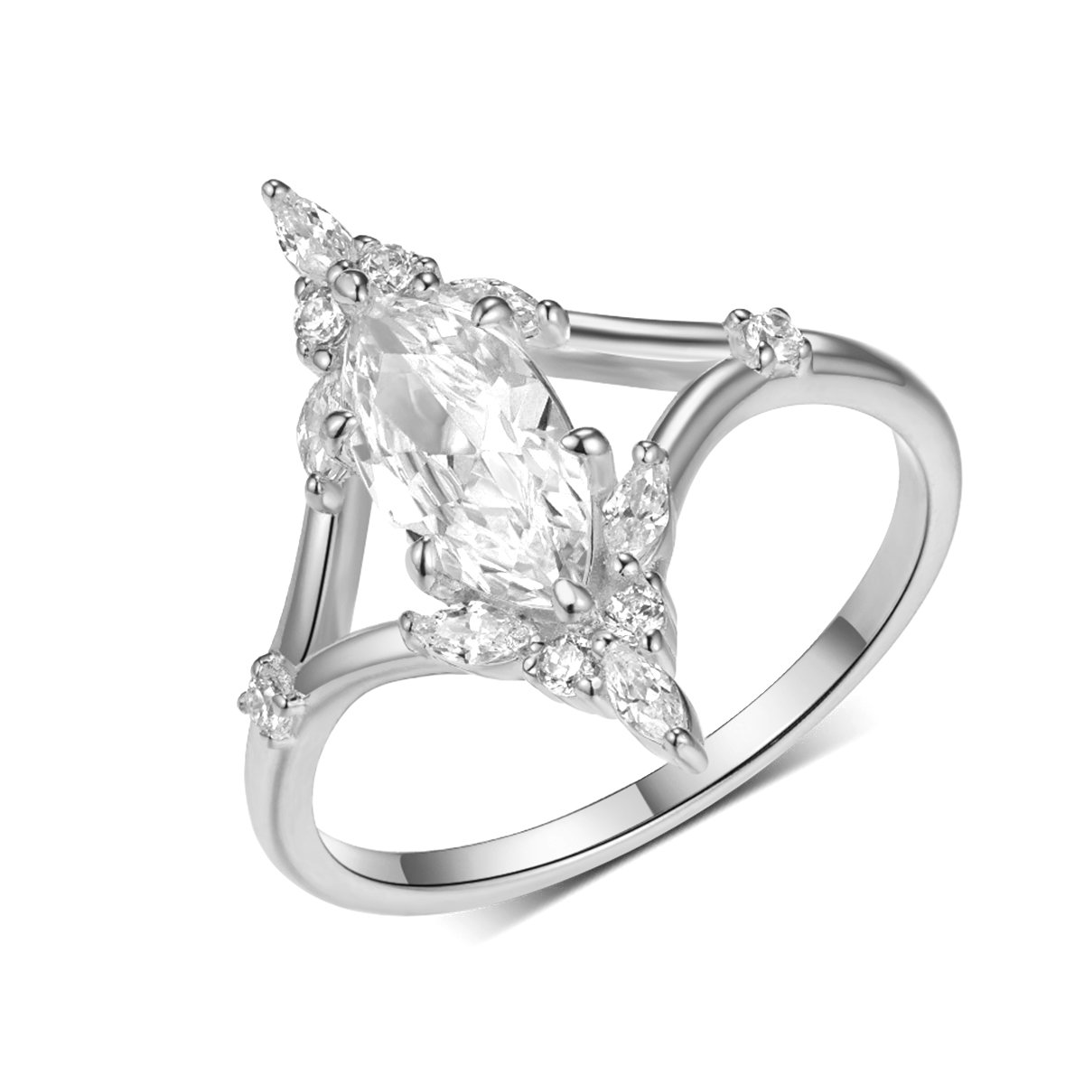 Marquise Moissanite Leaf-Cluster Ring in 18K Gold-Plated Silver - Image 2