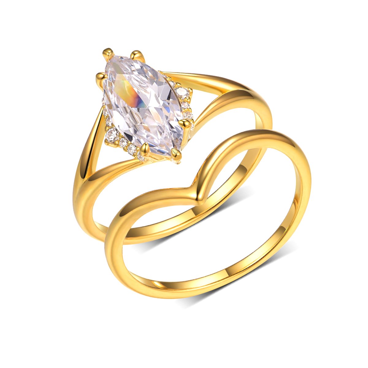 Marquise Moissanite Engagement Ring & Contour Band Bridal Set | 2ct DEW