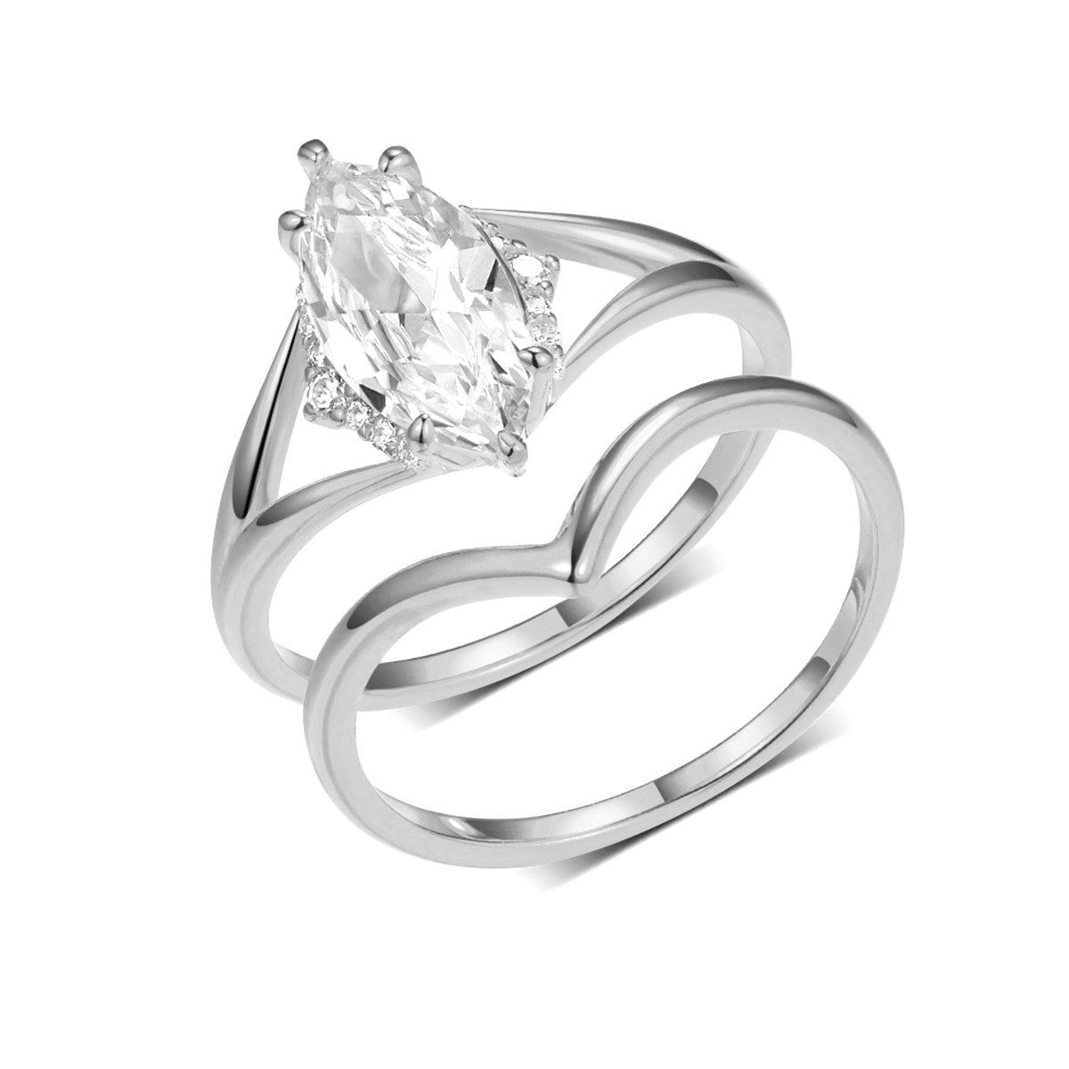Marquise Moissanite Engagement Ring & Contour Band Bridal Set | 2ct DEW - Image 5