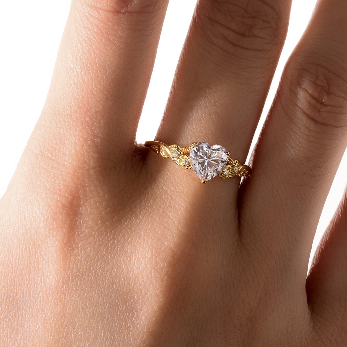 Heart-Cut Moissanite Vintage Vine Solitaire Ring | DEF VVS | 925 Sterling Silver - Image 5