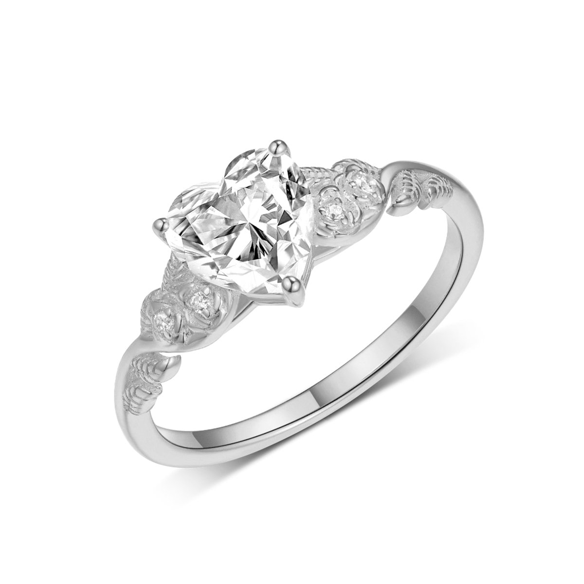 Heart-Cut Moissanite Vintage Vine Solitaire Ring | DEF VVS | 925 Sterling Silver - Image 6