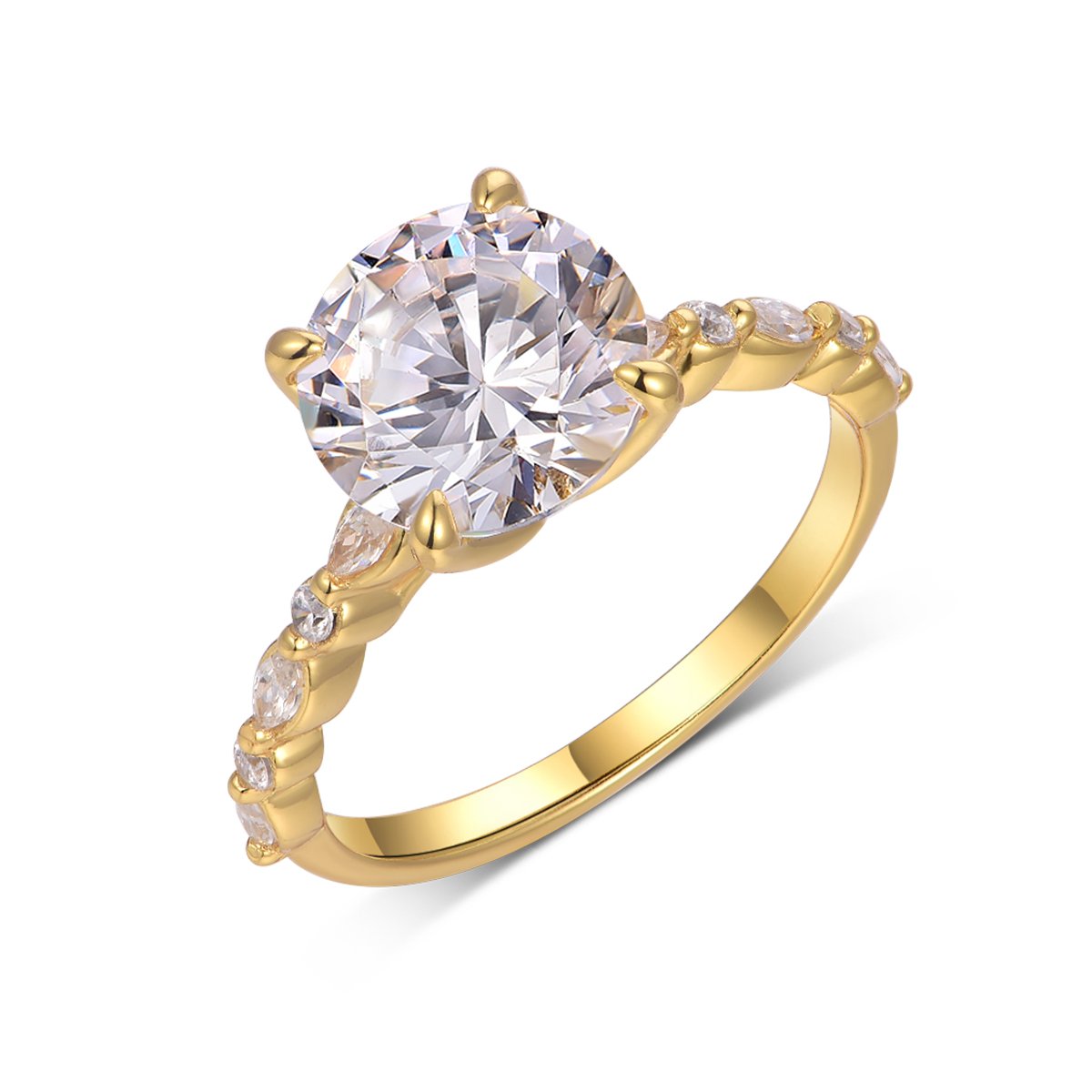 3ct Round Moissanite Solitaire Ring | Marquise Accent Shoulders