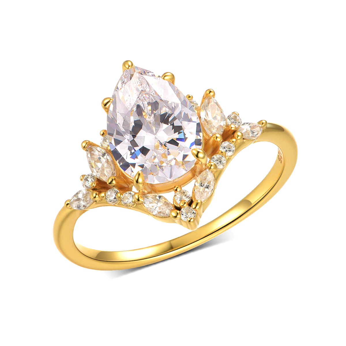 Pear-Cut Moissanite Tiara Crown Ring in 18K Yellow Gold
