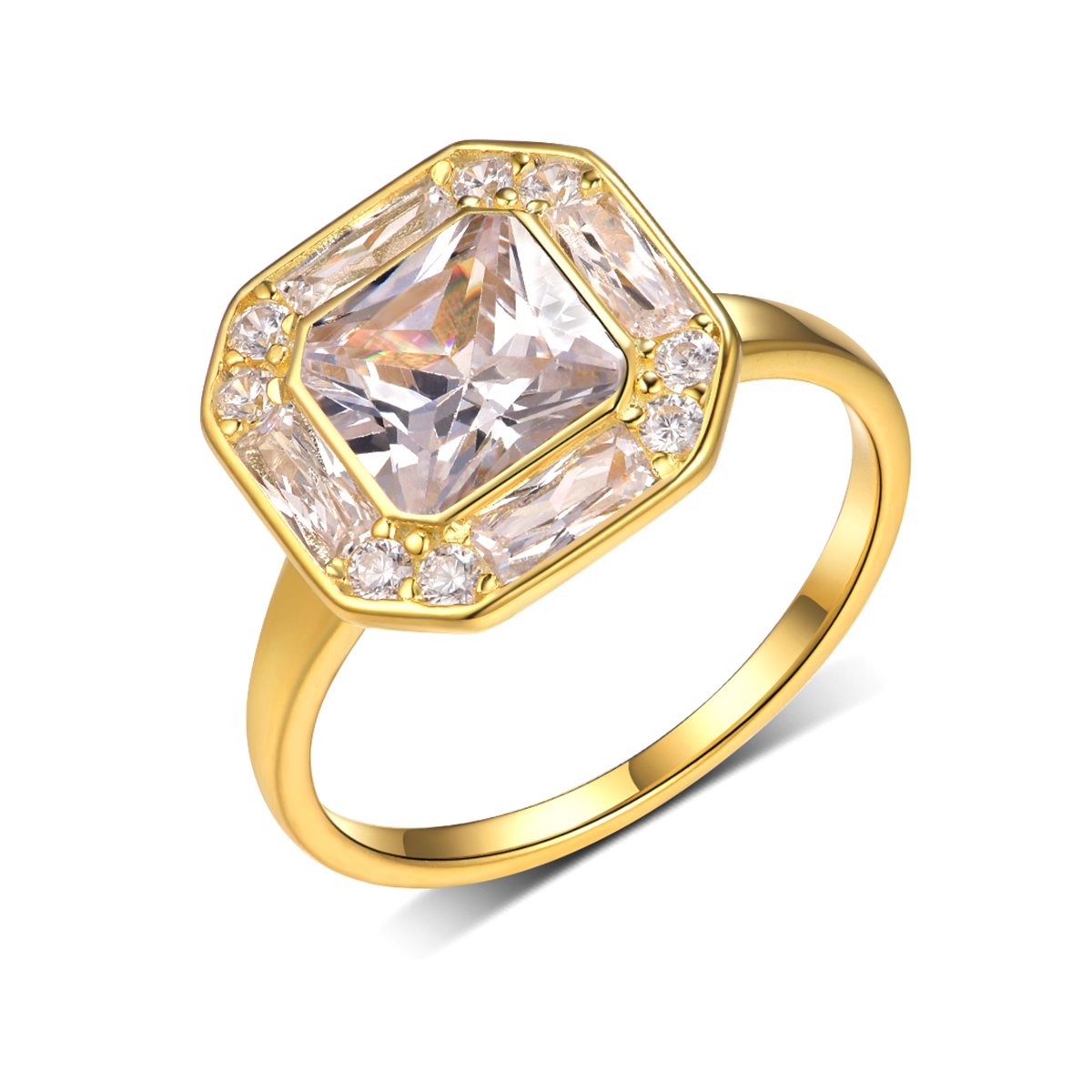 2ct Octagonal Moissanite Halo Ring | Bezel-Set with Baguette & Pavé Frame - Image 2