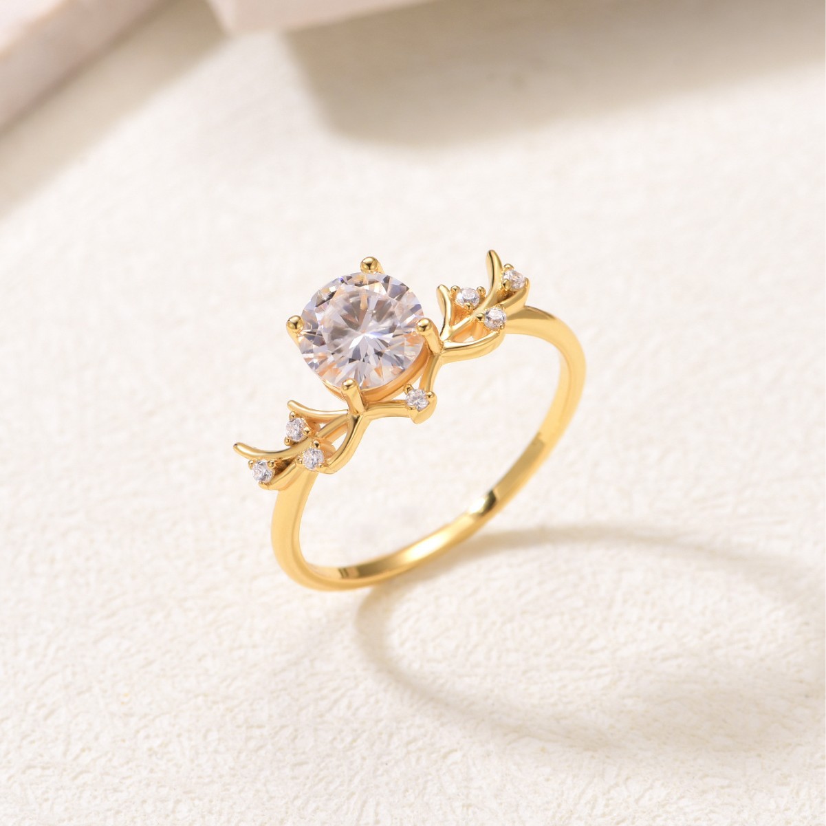Round Moissanite Branch & Vine Solitaire Ring - Image 2