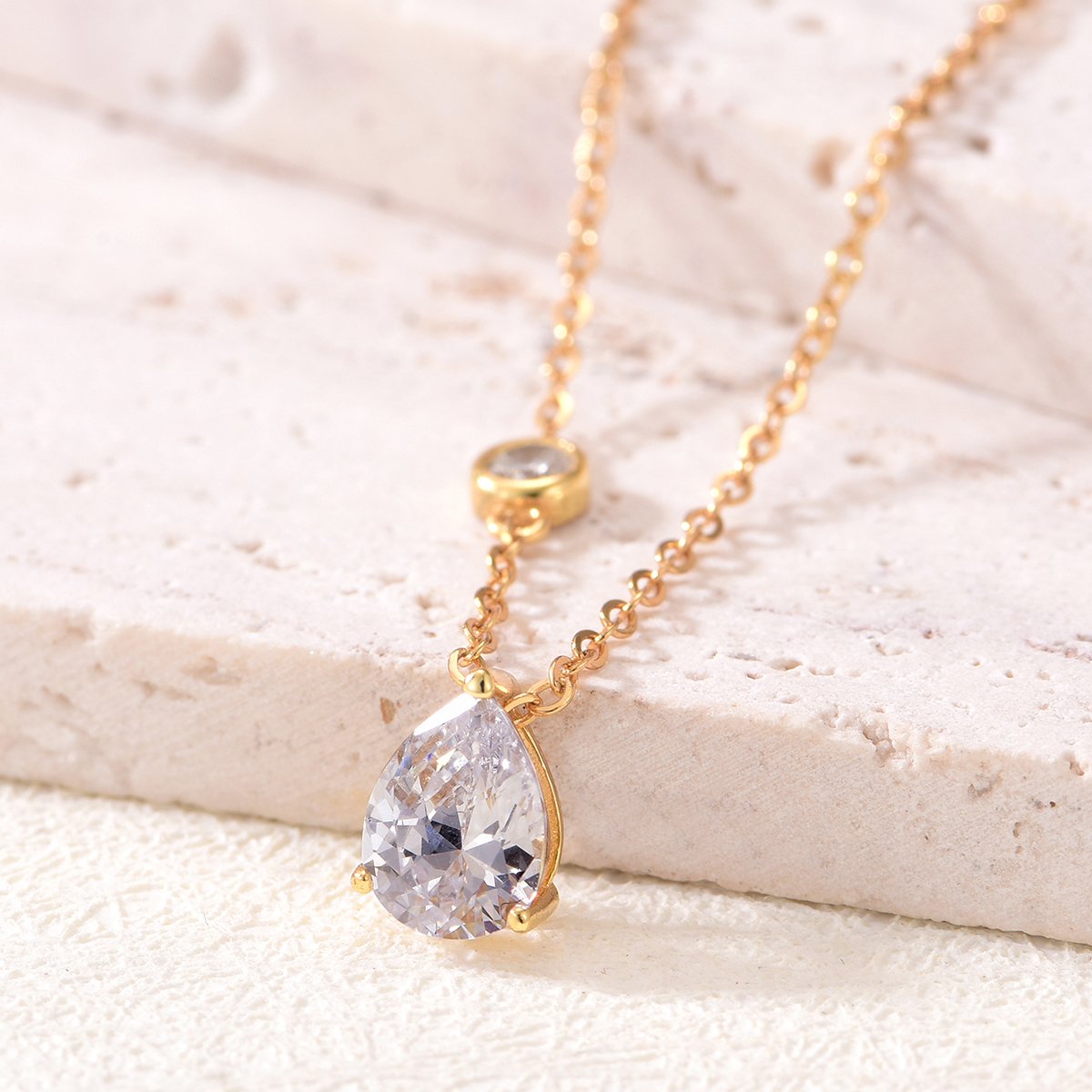 Pear-Cut Moissanite Solitaire Yellow Gold Necklace - Image 2
