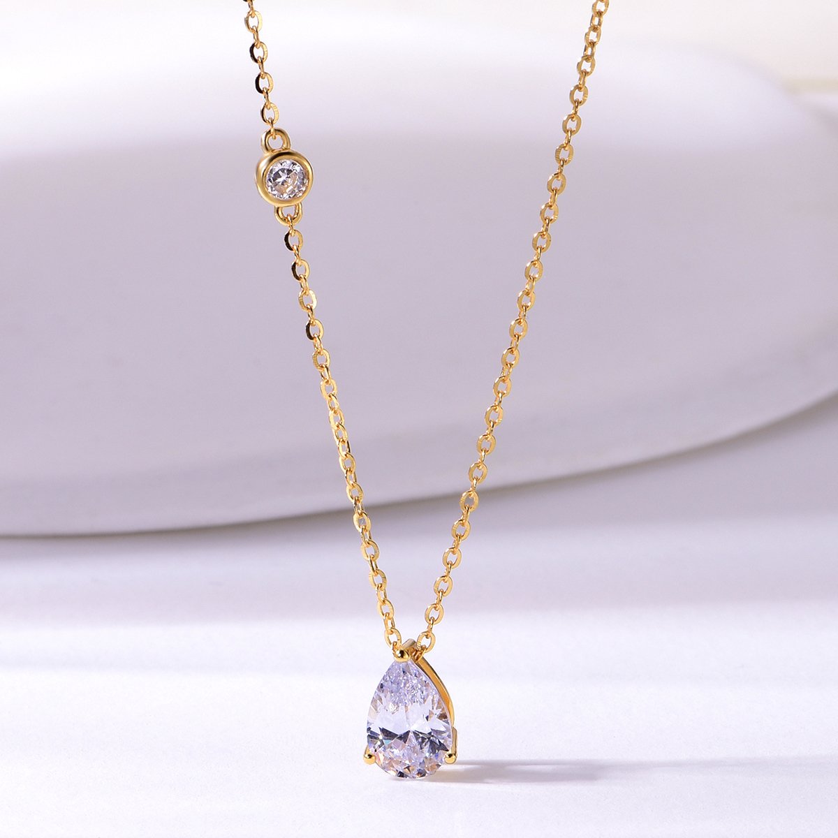 Pear-Cut Moissanite Solitaire Yellow Gold Necklace - Image 3