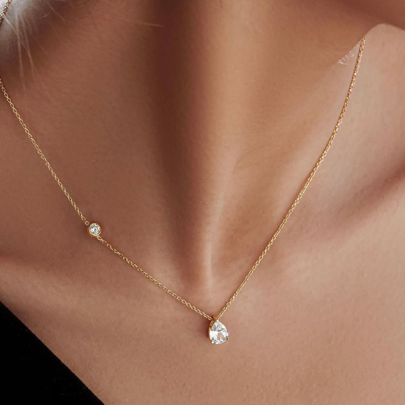 Pear-Cut Moissanite Solitaire Yellow Gold Necklace - Image 4