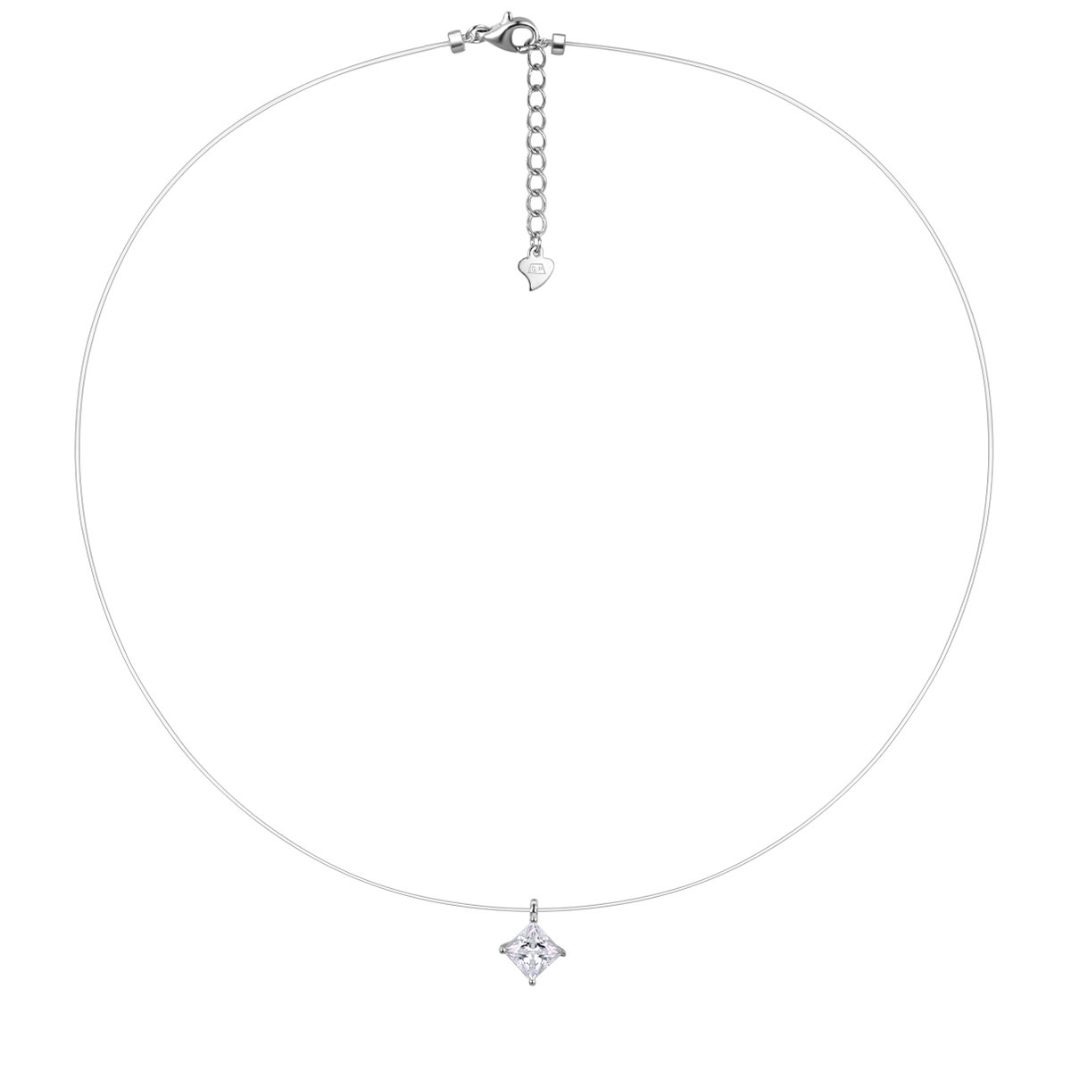 Princess-Cut Moissanite Floating Solitaire Necklace | Invisible Illusion Chain
