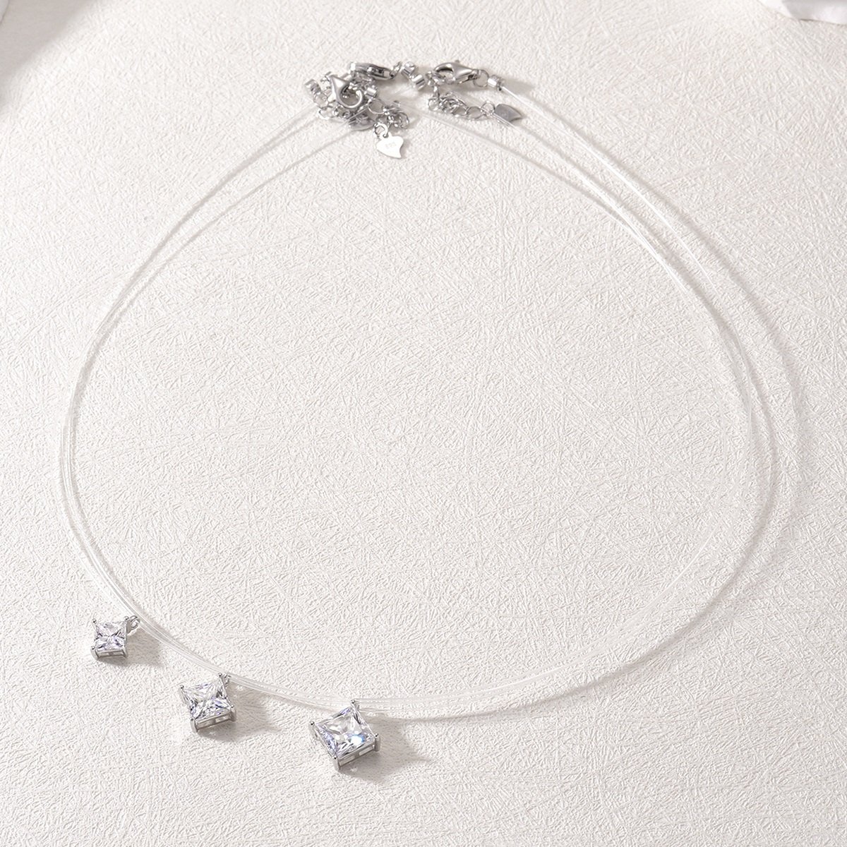 Princess-Cut Moissanite Floating Solitaire Necklace | Invisible Illusion Chain - Image 2