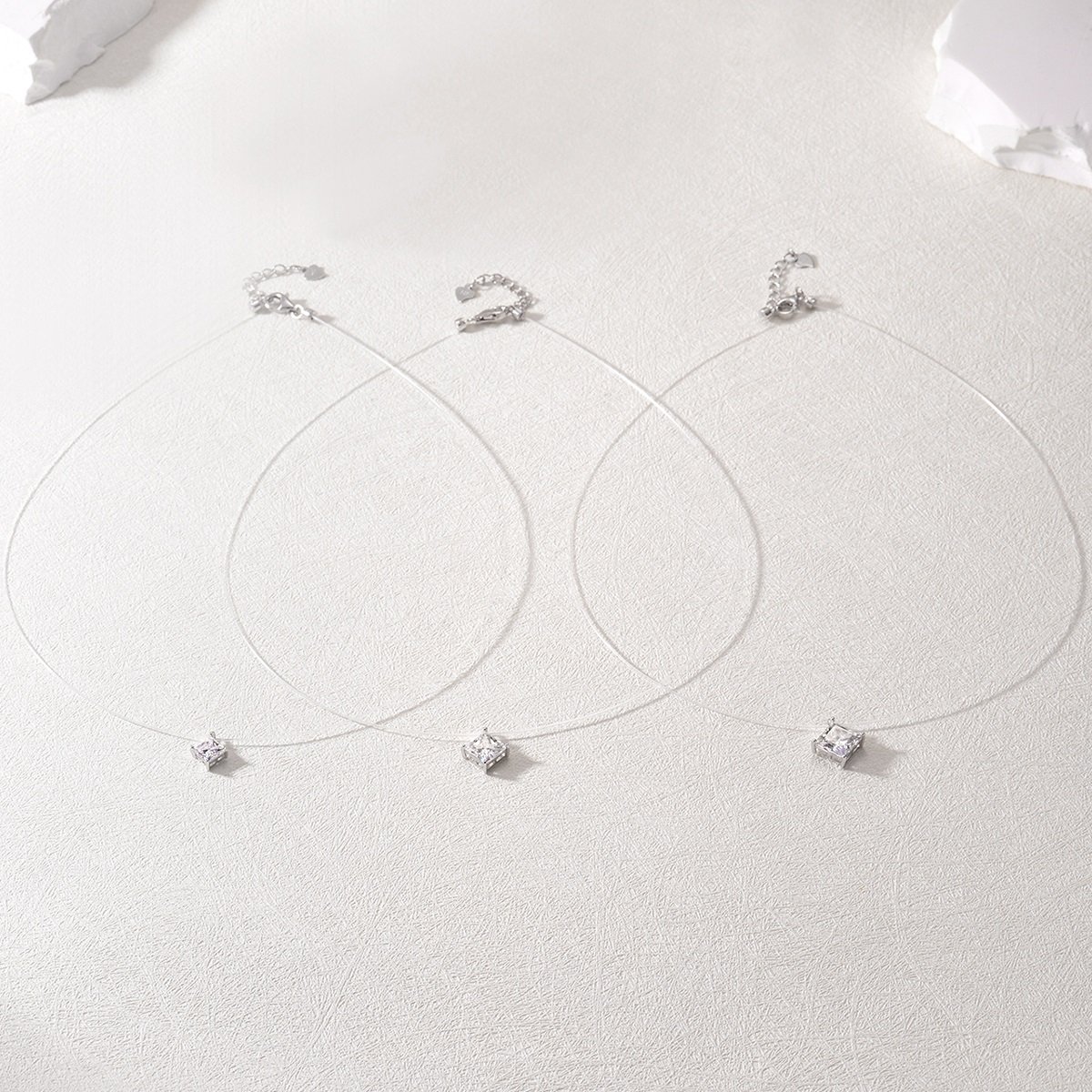 Princess-Cut Moissanite Floating Solitaire Necklace | Invisible Illusion Chain - Image 3