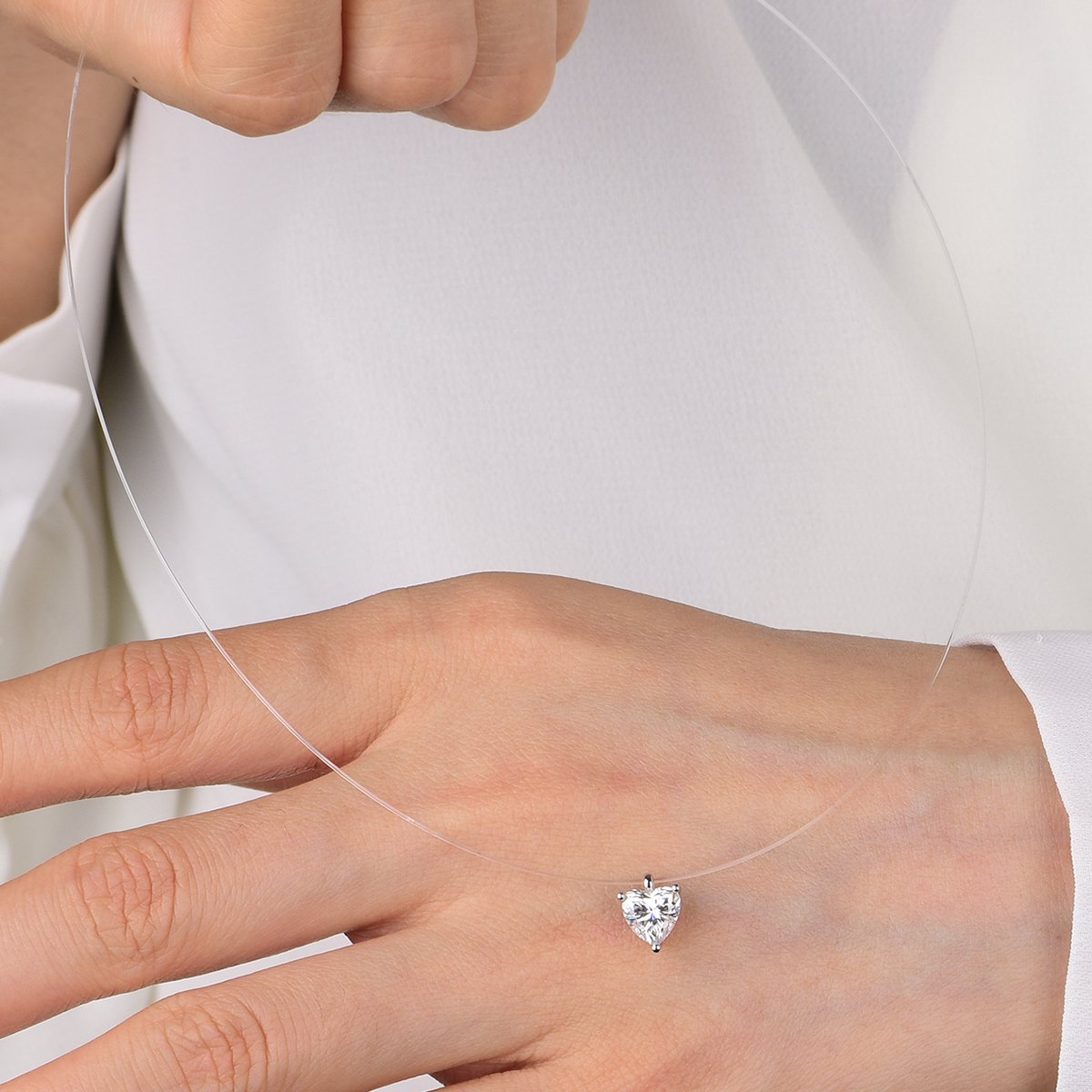 Floating Heart Moissanite Illusion Necklace - Image 4
