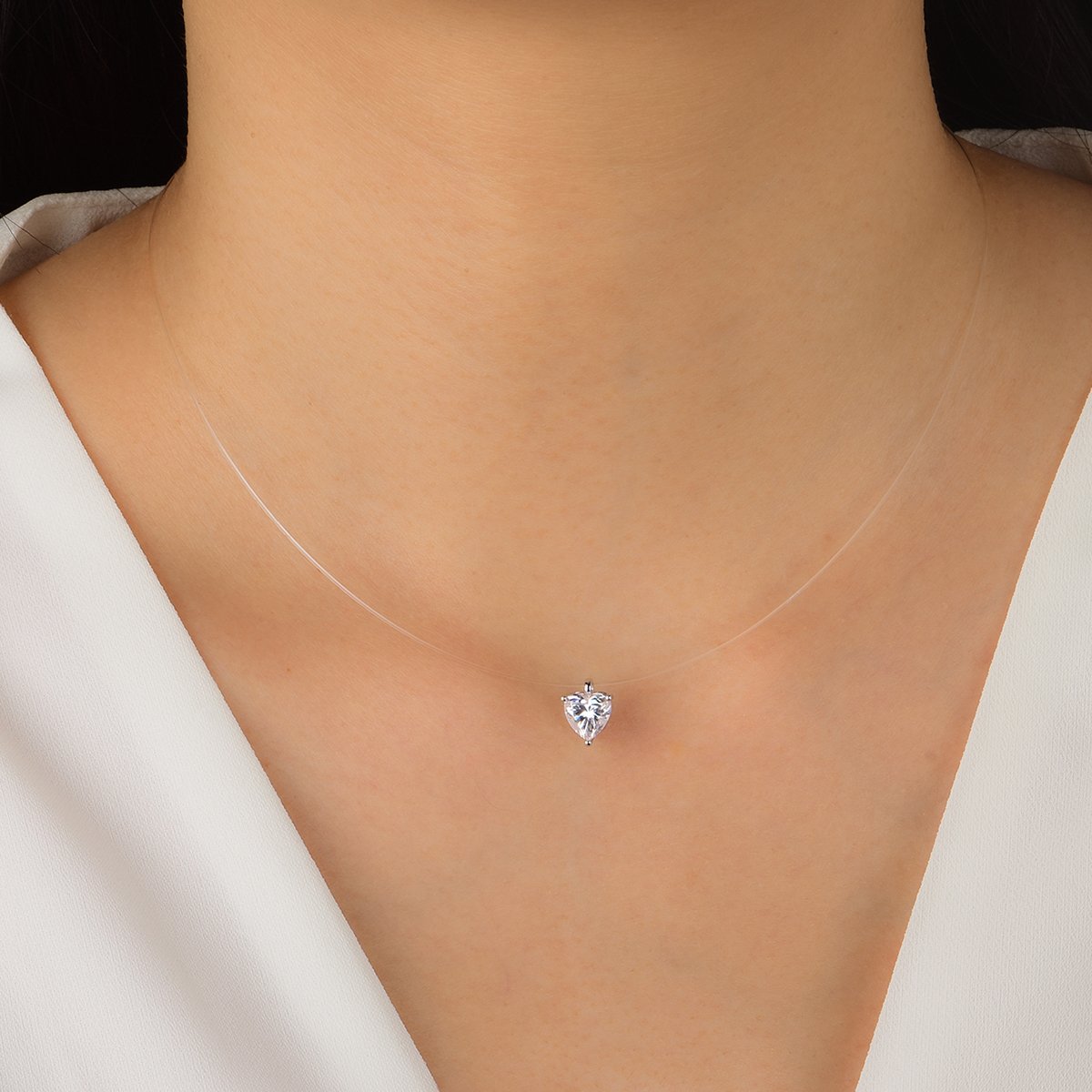 Floating Heart Moissanite Illusion Necklace - Image 5