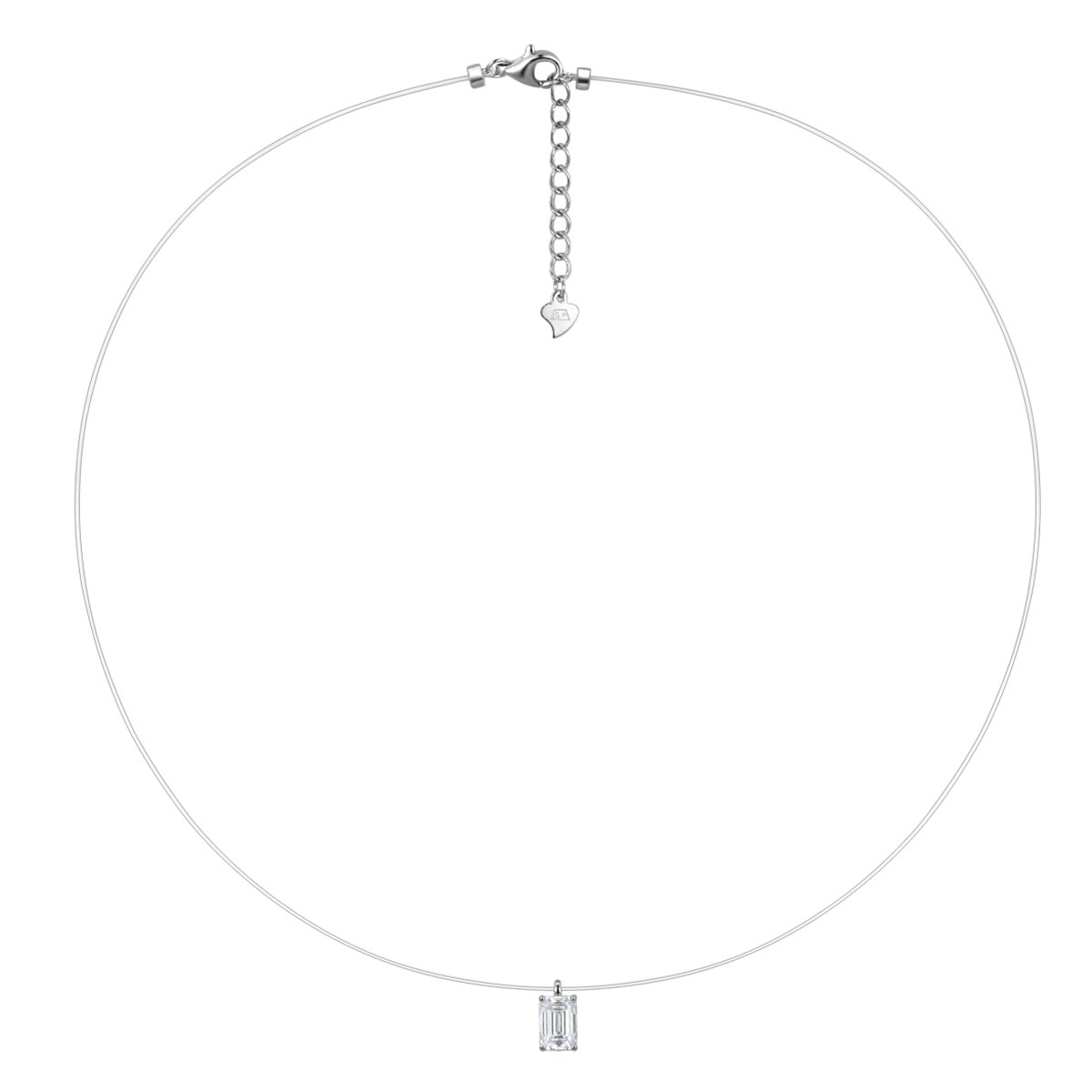 Emerald-Cut Floating Moissanite Necklace | Illusion-Set DEF VVS Sterling Silver