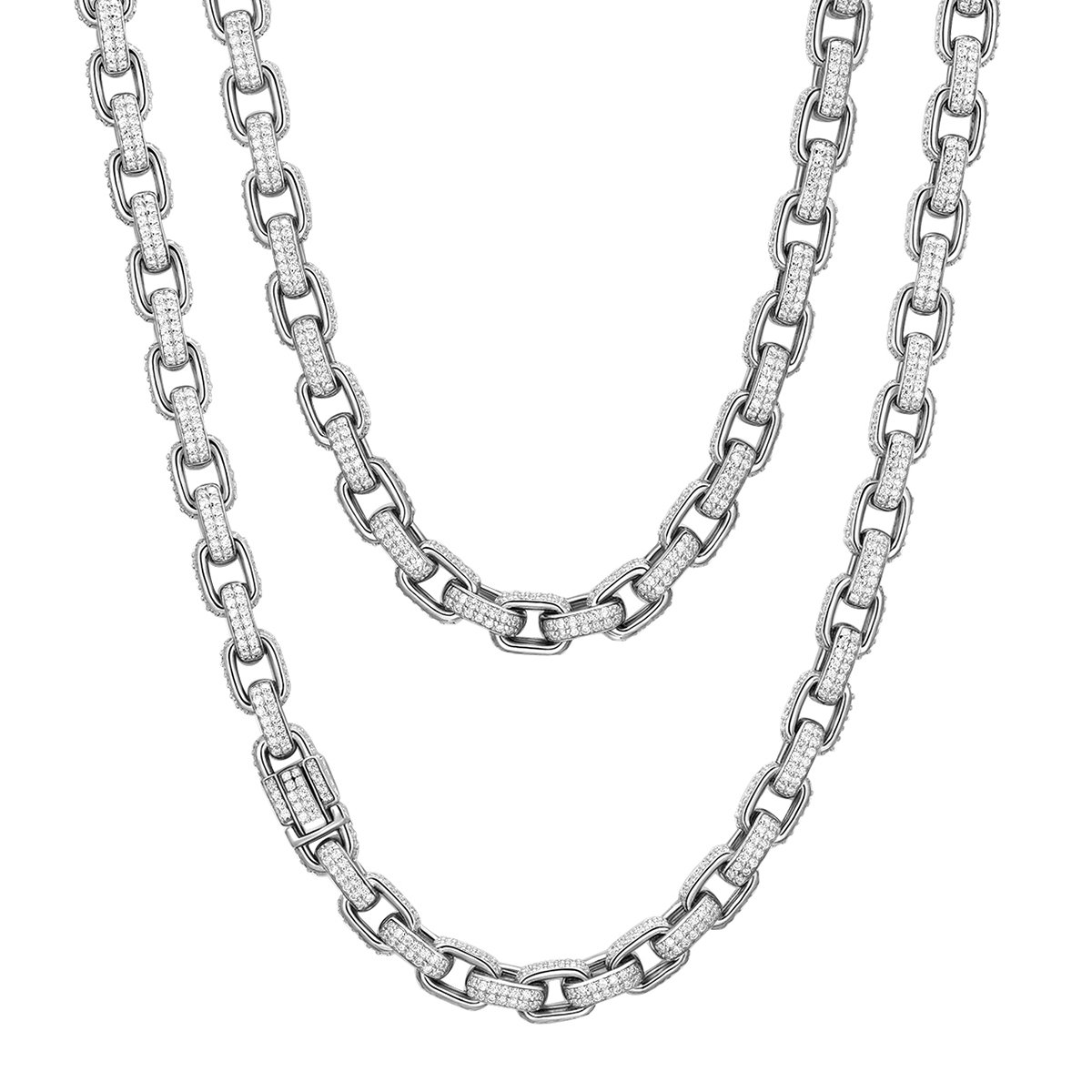 Moissanite Pavé Rectangle Link Chain – 7.3mm 925 Silver