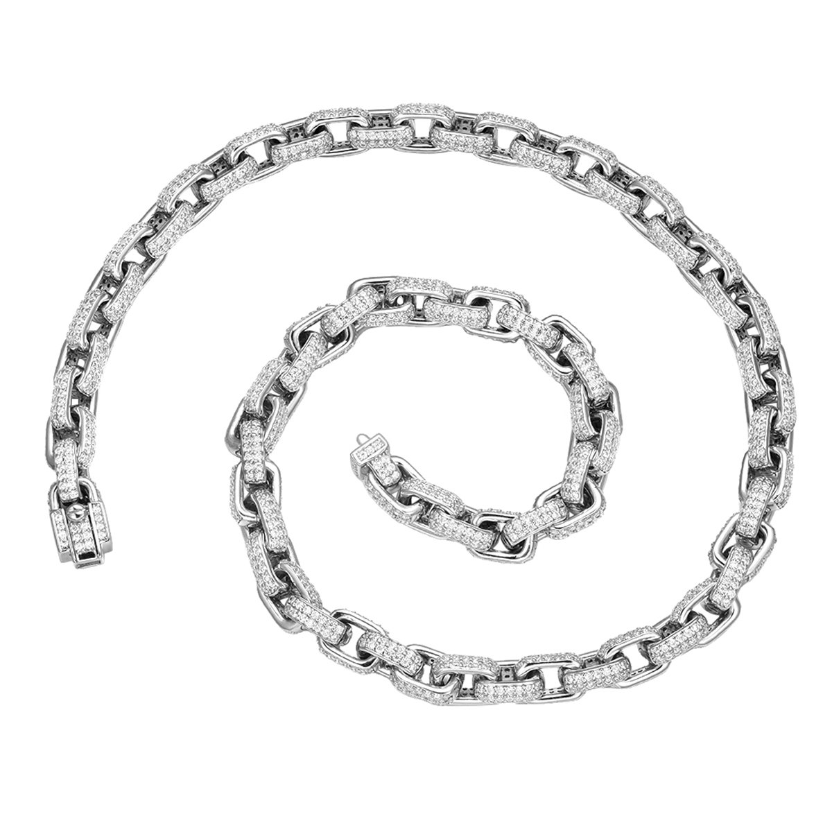 Moissanite Pavé Rectangle Link Chain – 7.3mm 925 Silver - alternate view