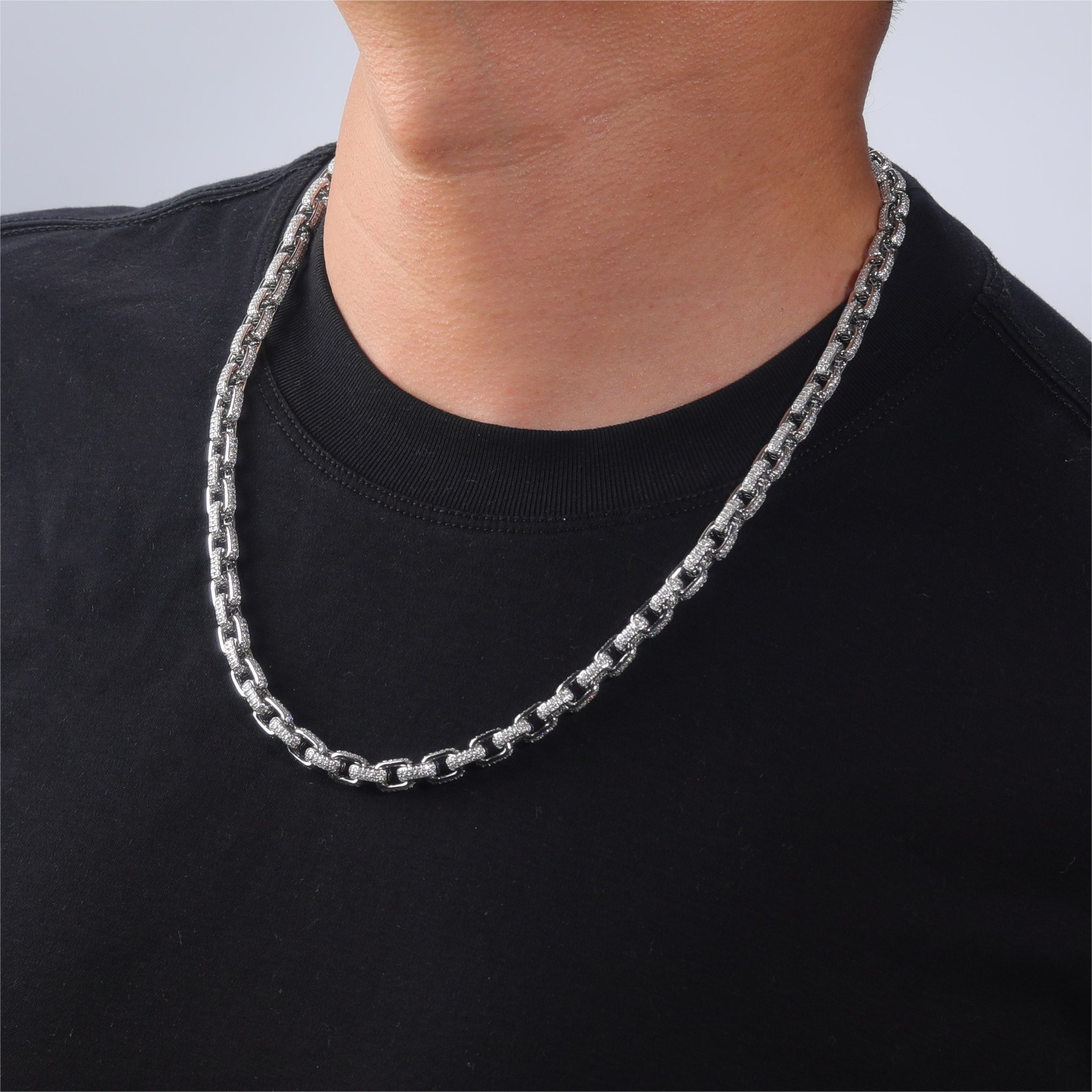 Moissanite Pavé Rectangle Link Chain – 7.3mm 925 Silver - Image 3