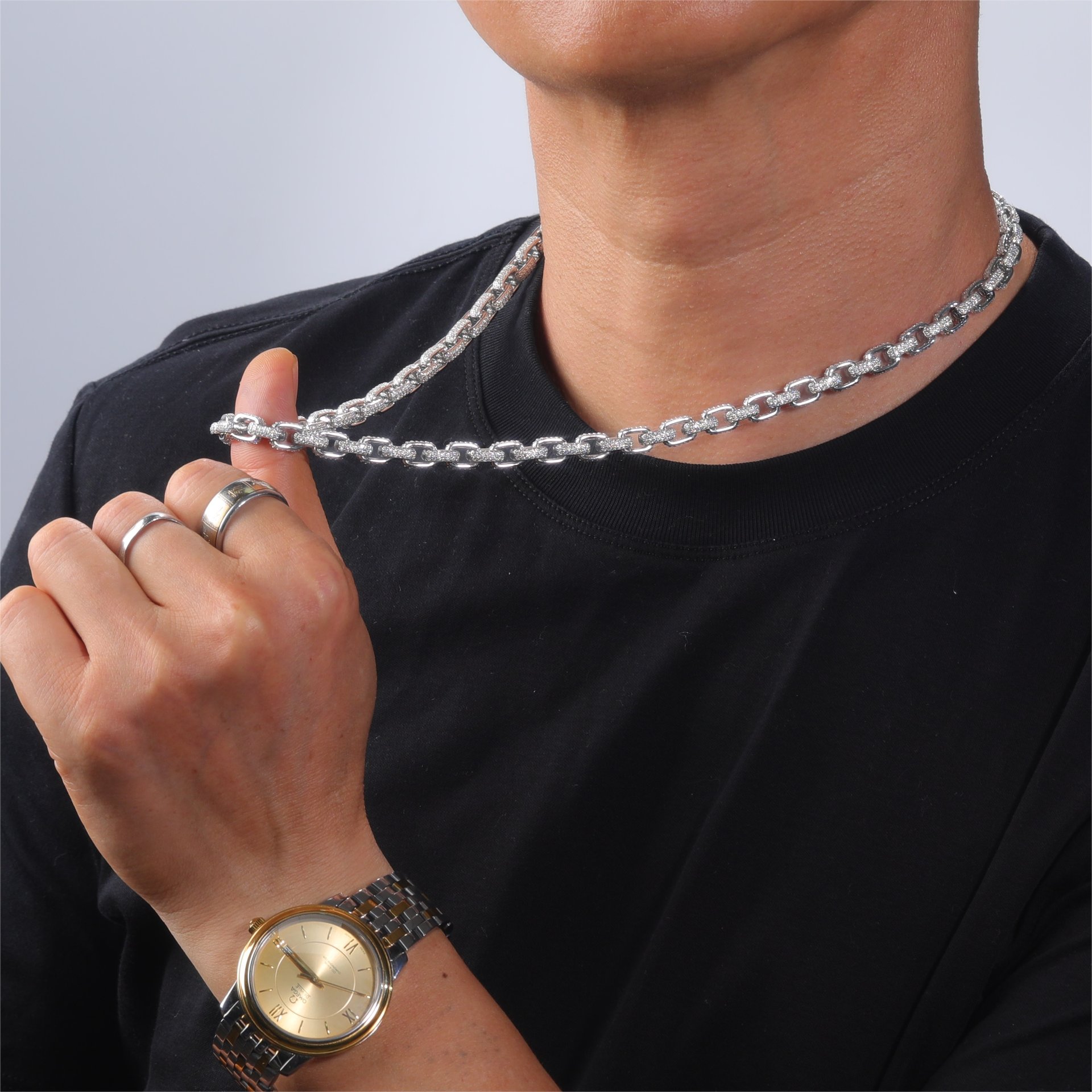 Moissanite Pavé Rectangle Link Chain – 7.3mm 925 Silver - Image 4