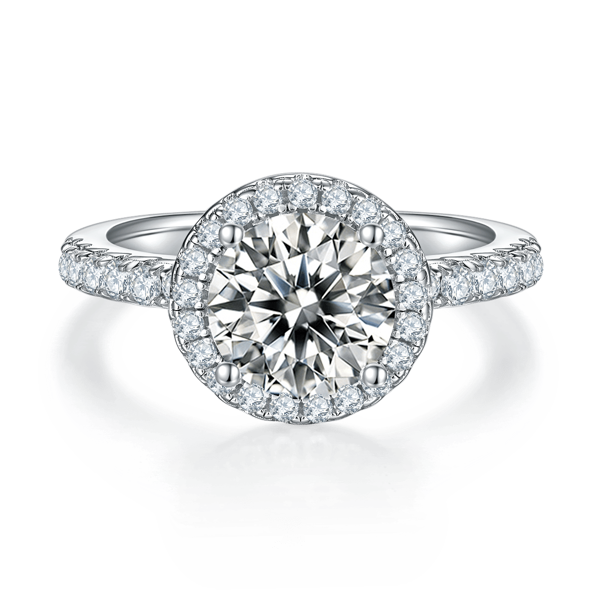 2ct Round-Cut Moissanite Halo Ring | Pave Band, 925 Silver 18K White-Gold Plated - Image 2