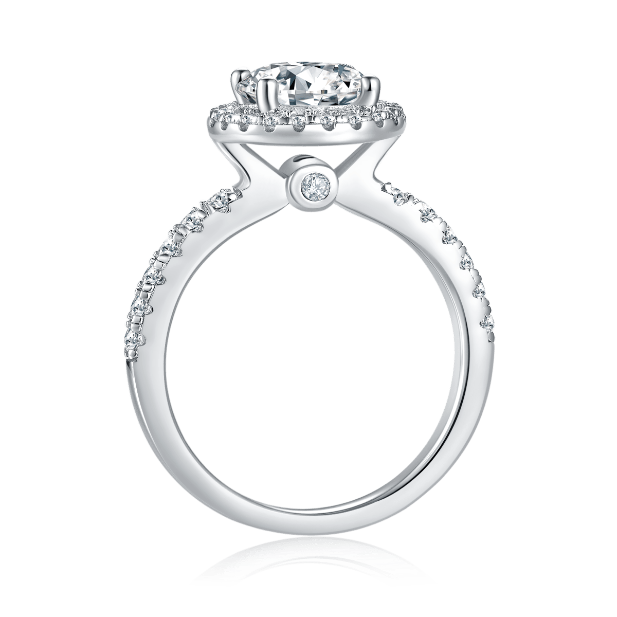 2ct Round-Cut Moissanite Halo Ring | Pave Band, 925 Silver 18K White-Gold Plated - Image 3