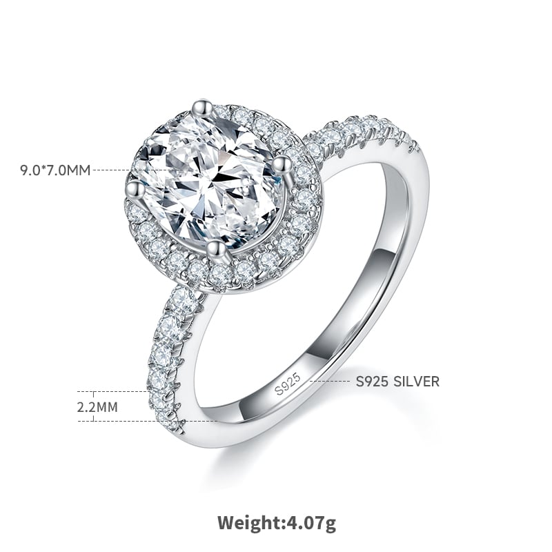 2ct Oval Moissanite Halo Pavé Ring