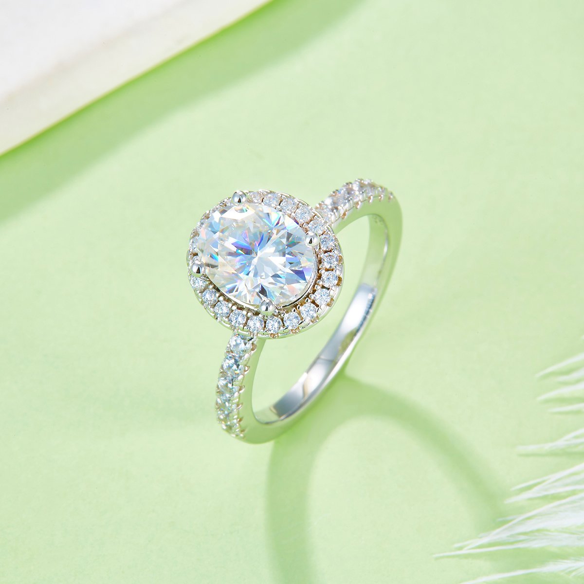 2ct Oval Moissanite Halo Pavé Ring - Image 4