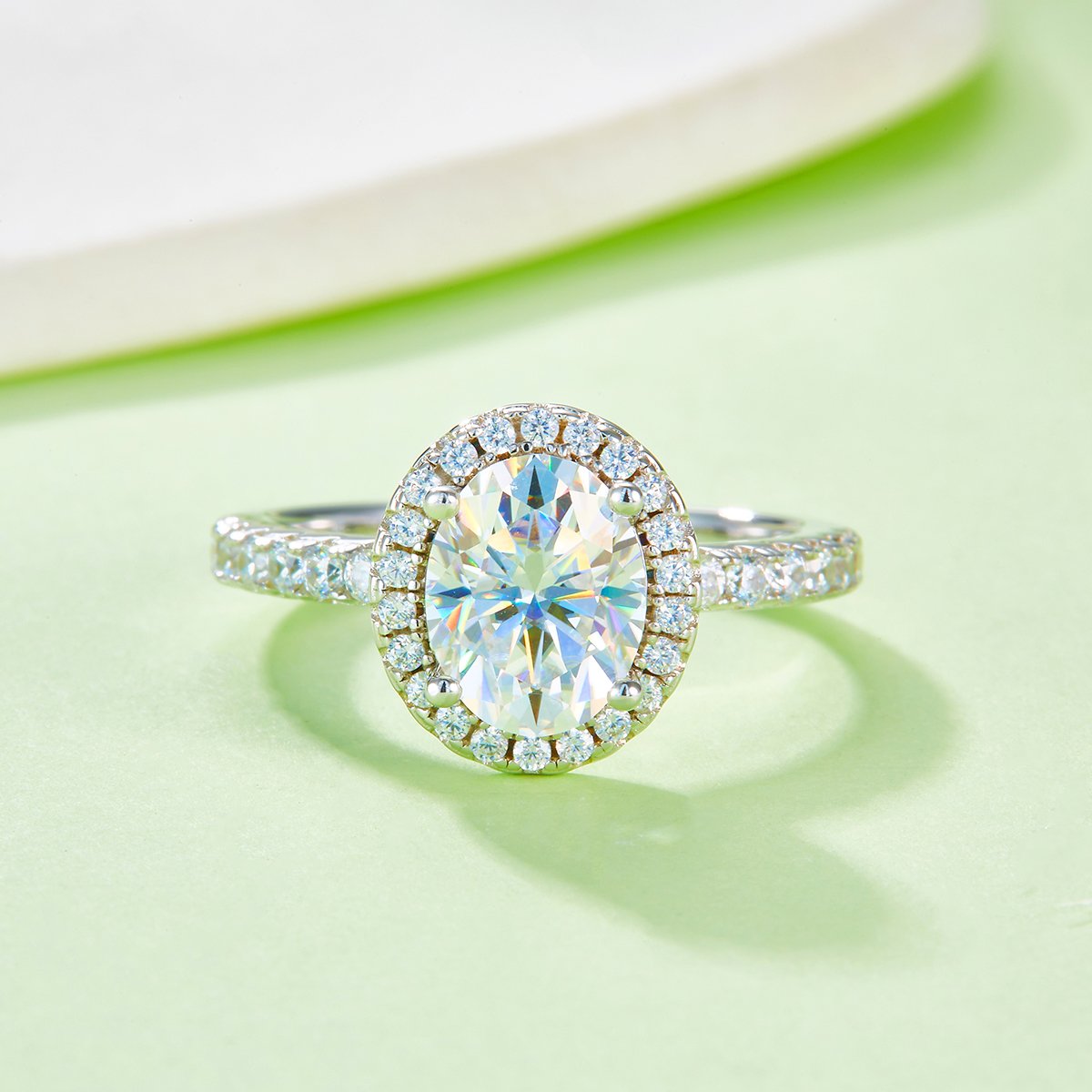 2ct Oval Moissanite Halo Pavé Ring - Image 6
