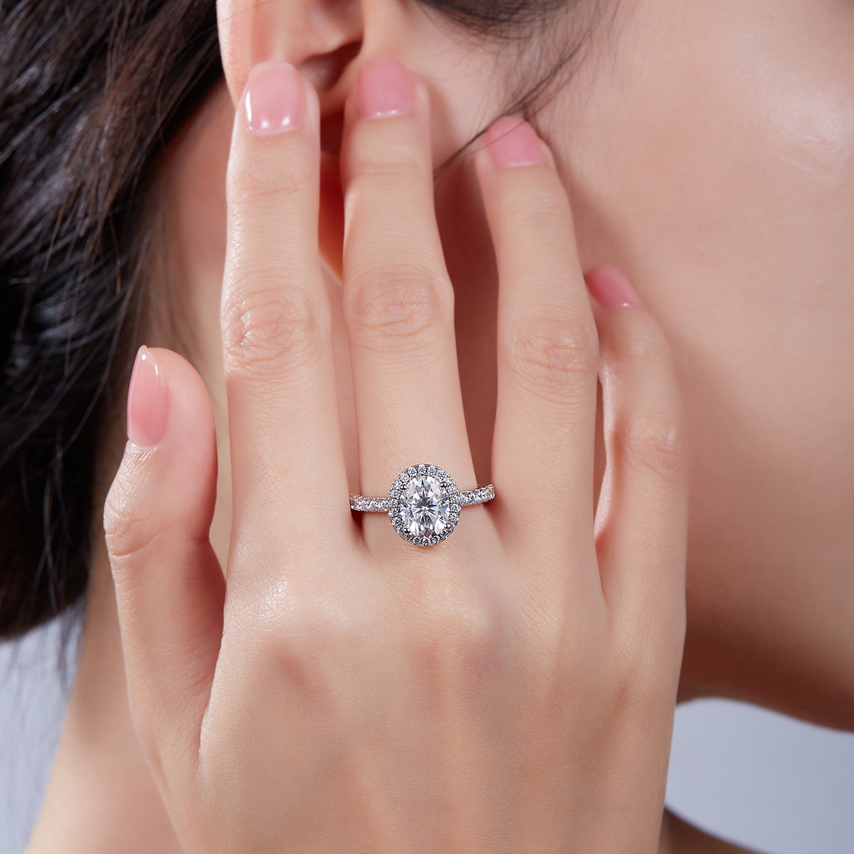 2ct Oval Moissanite Halo Pavé Ring - Image 7