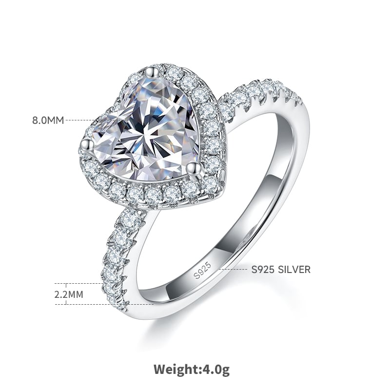 2ct Heart-Cut Moissanite Halo Pave Ring