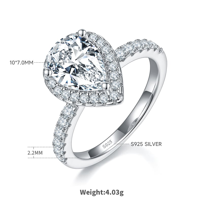 2ct Pear-Cut Moissanite Halo Ring | Pave Crossover Band | 925 Sterling Silver