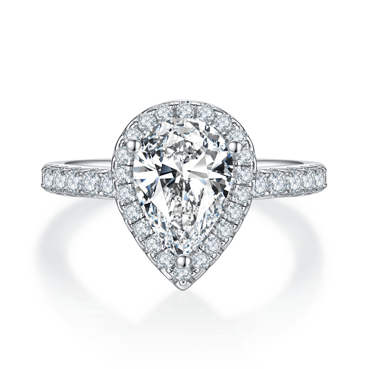 2ct Pear-Cut Moissanite Halo Ring | Pave Crossover Band | 925 Sterling Silver - Image 2