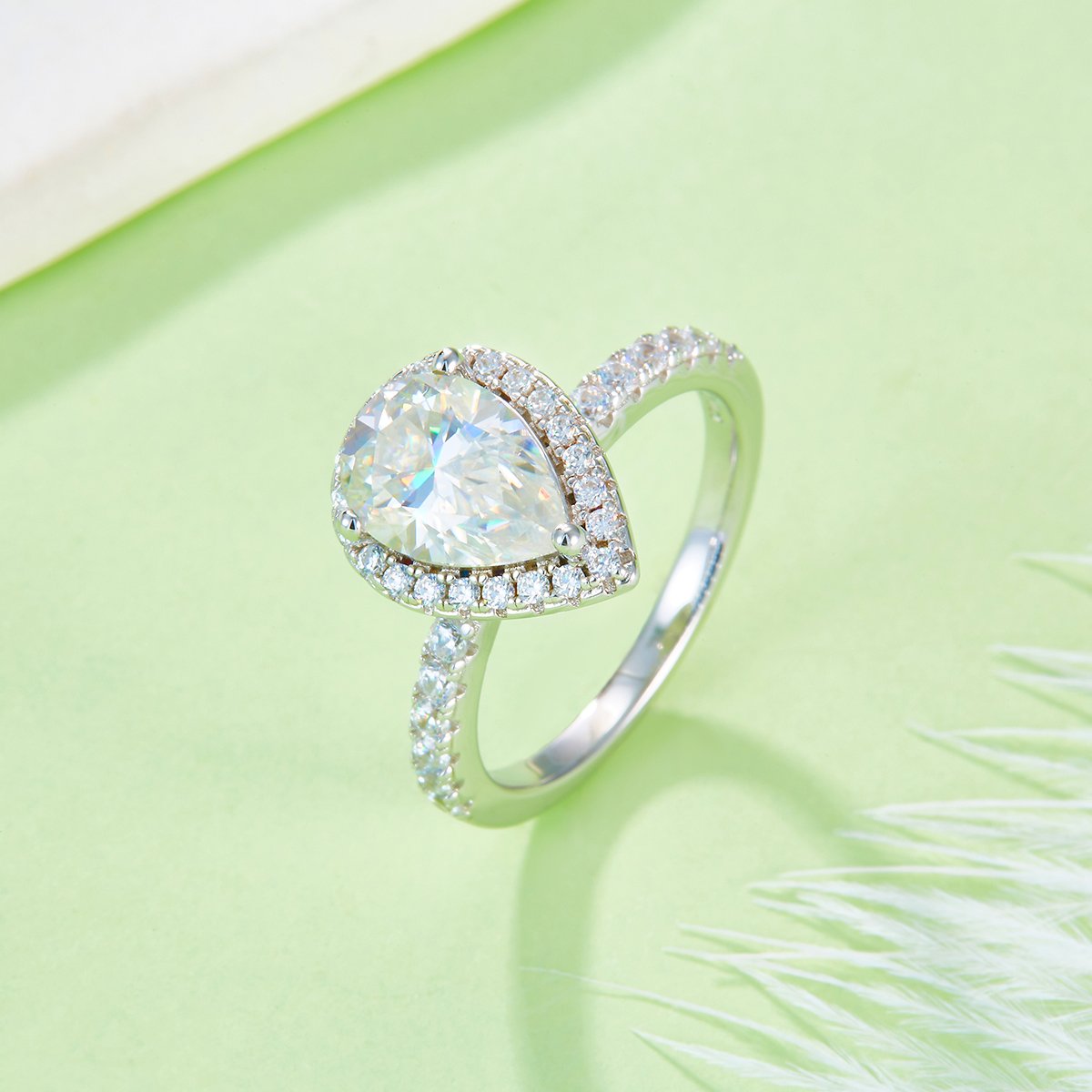 2ct Pear-Cut Moissanite Halo Ring | Pave Crossover Band | 925 Sterling Silver - Image 4