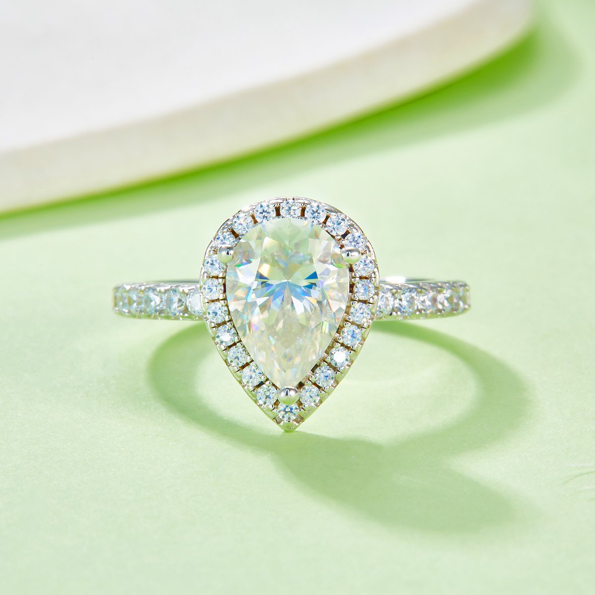 2ct Pear-Cut Moissanite Halo Ring | Pave Crossover Band | 925 Sterling Silver - Image 6