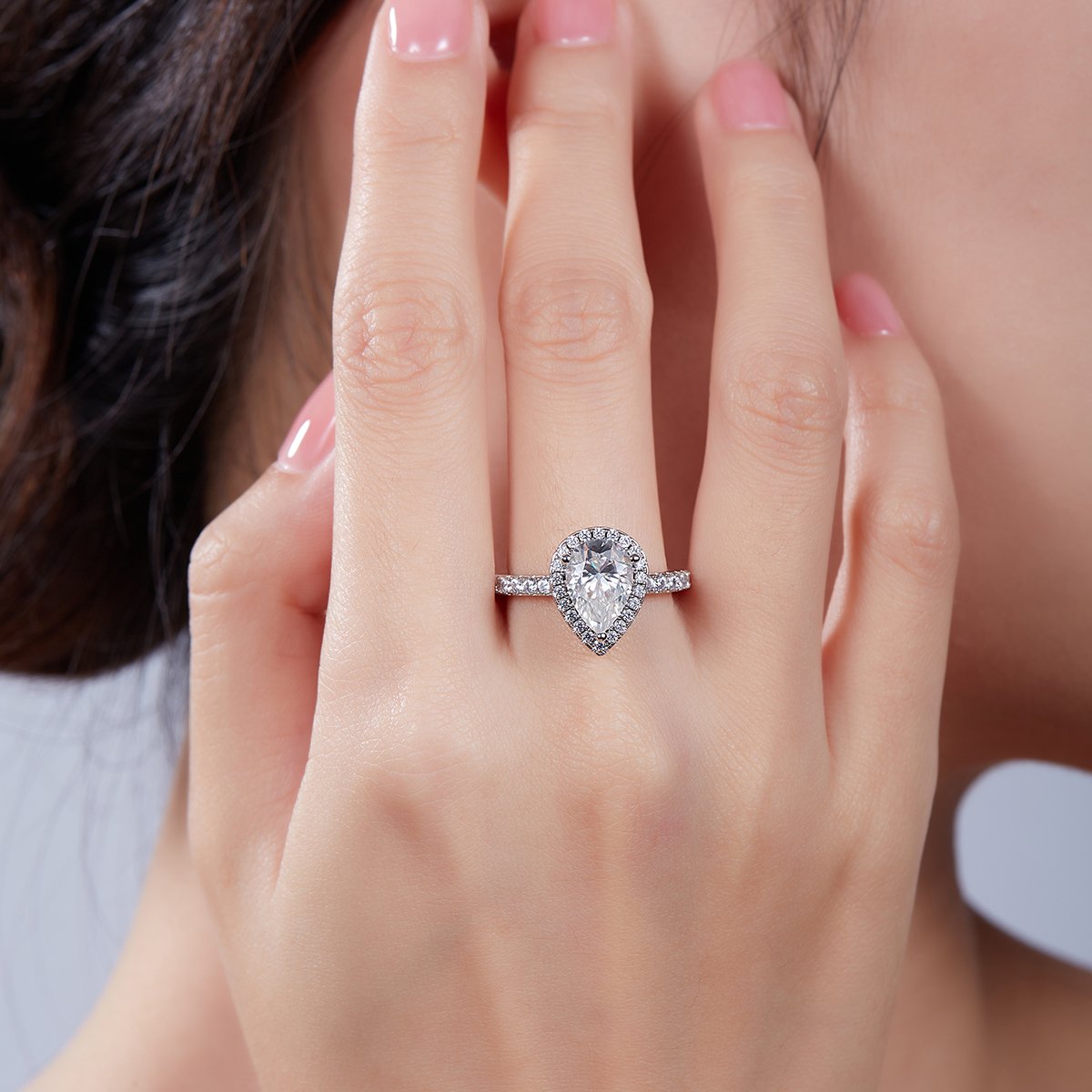 2ct Pear-Cut Moissanite Halo Ring | Pave Crossover Band | 925 Sterling Silver - Image 7