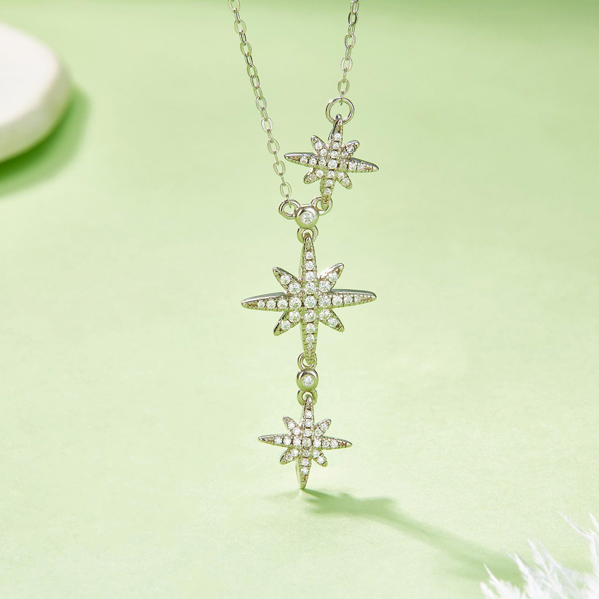 Triple Starburst Moissanite Drop Necklace - Image 2