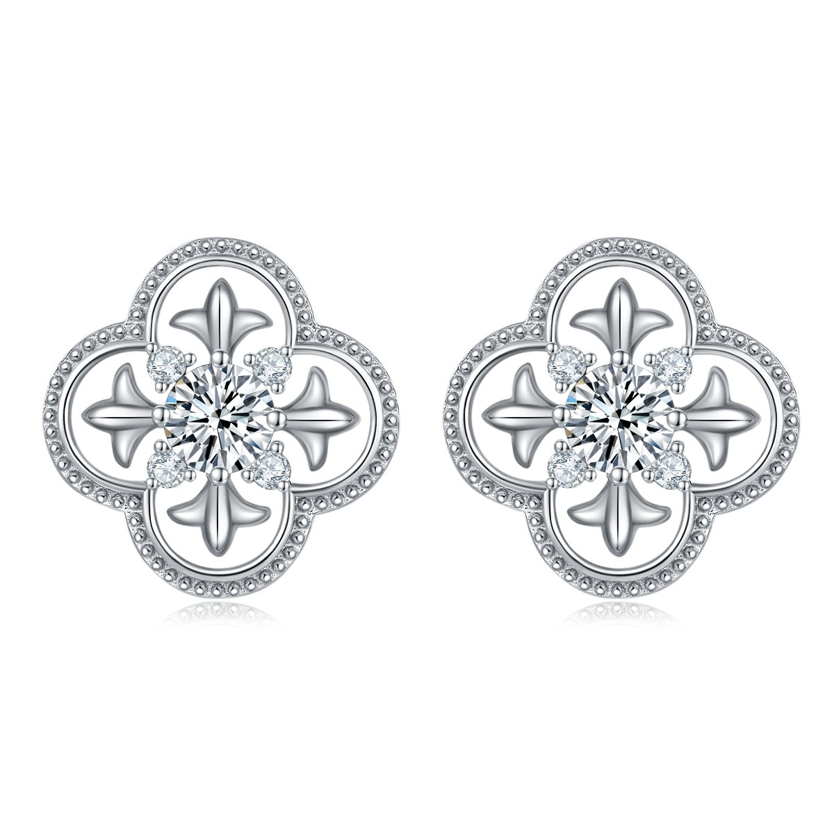 White Gold Openwork Clover Moissanite Stud Earrings