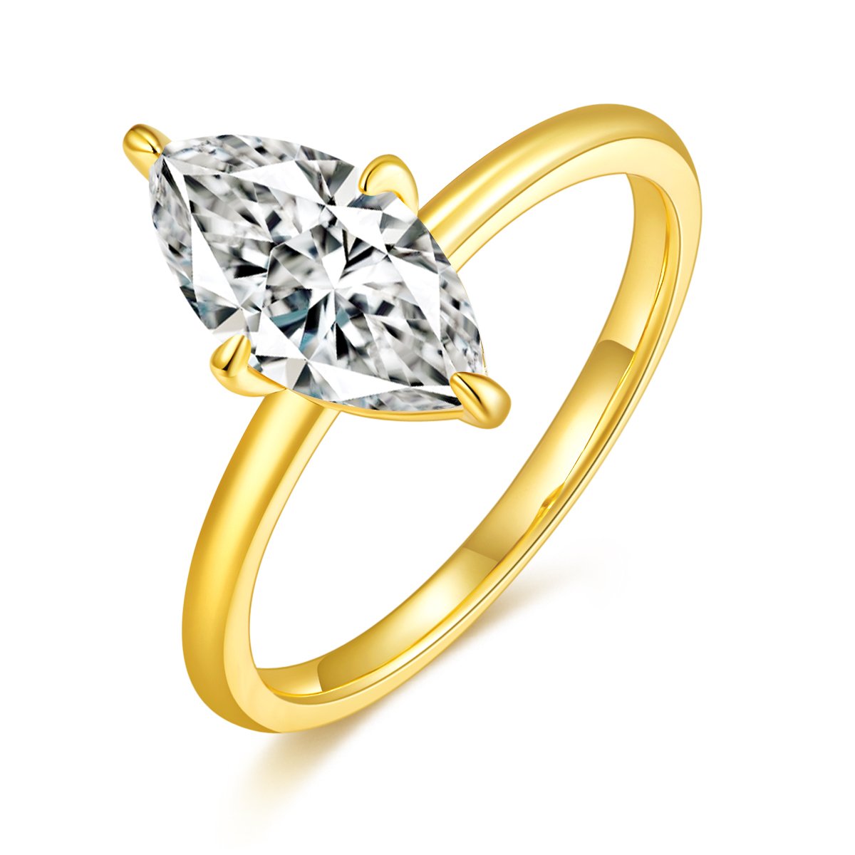Marquise Moissanite Solitaire | 2ct DEW Yellow Gold