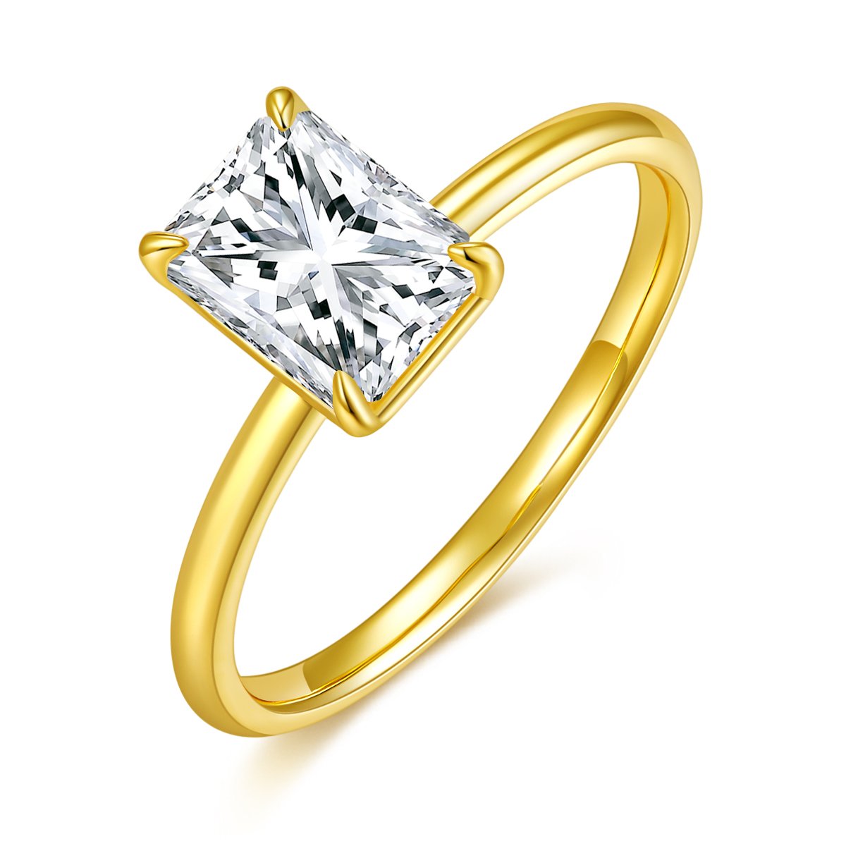 Radiant-Cut Solitaire Moissanite Ring | 2ct DEW | 18K Gold-Plated Silver