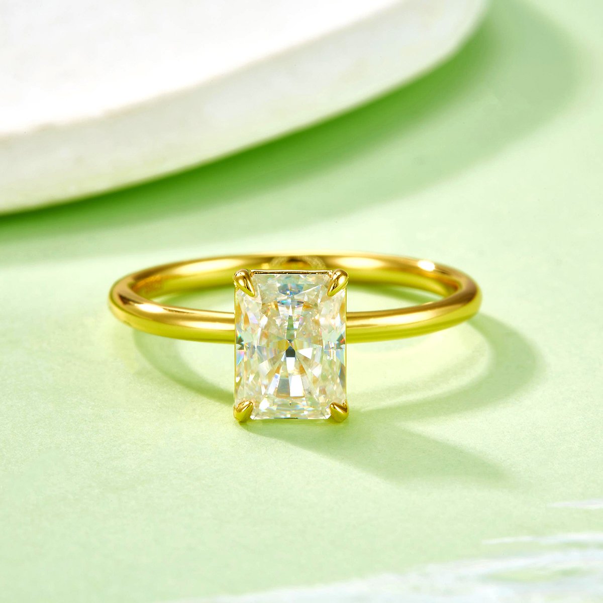 Radiant-Cut Solitaire Moissanite Ring | 2ct DEW | 18K Gold-Plated Silver - Image 2