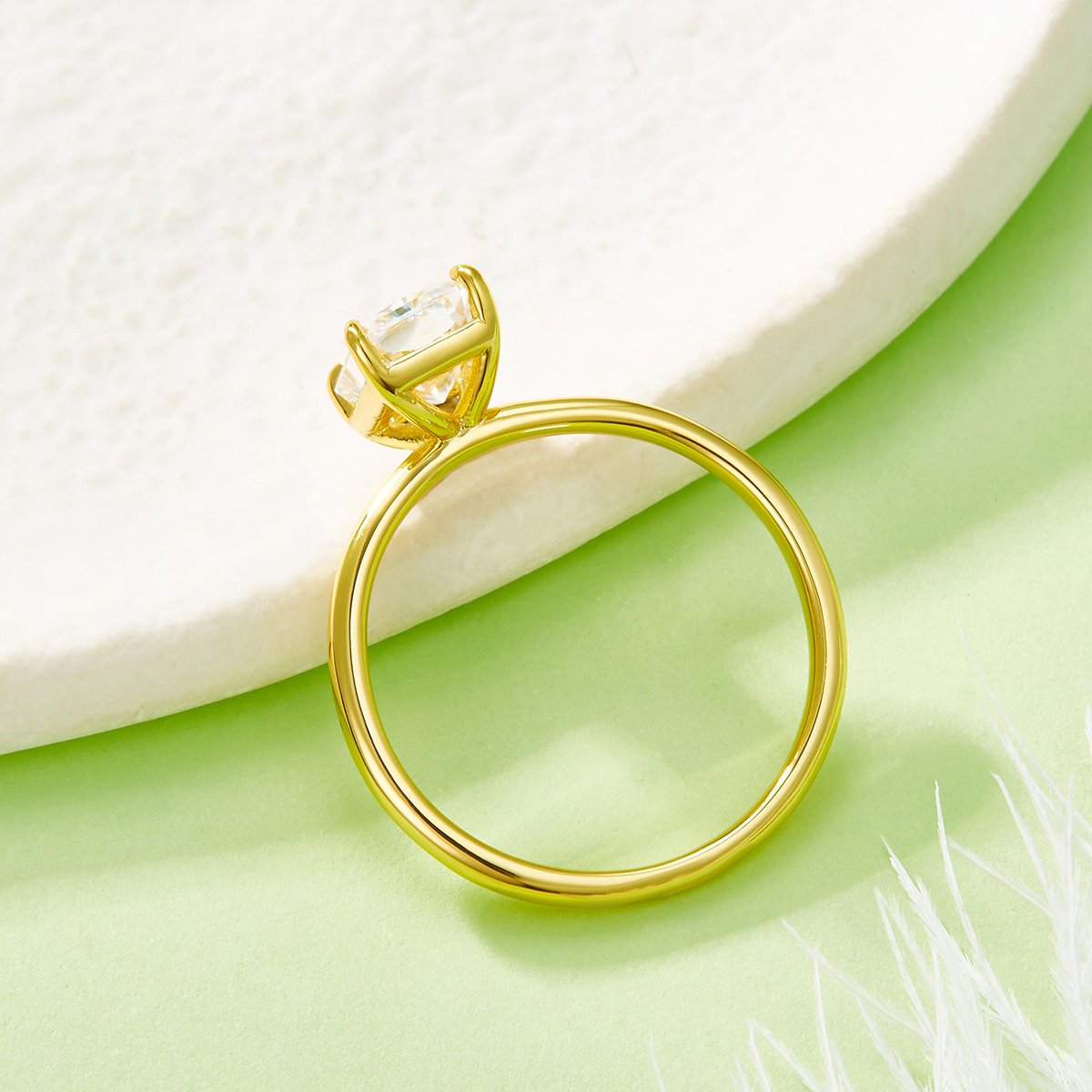 Radiant-Cut Solitaire Moissanite Ring | 2ct DEW | 18K Gold-Plated Silver - Image 3