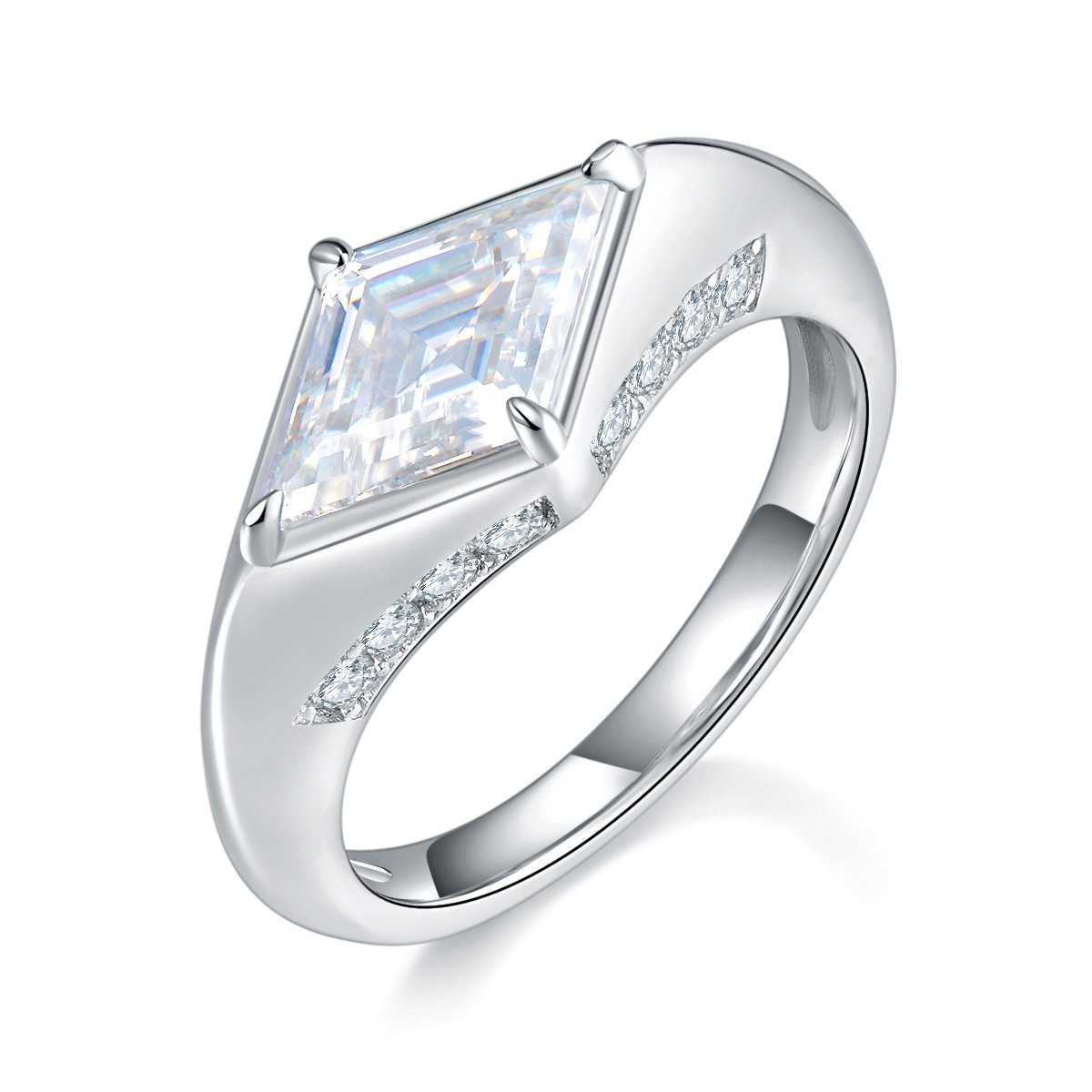 Lozenge-Cut Moissanite Bypass Ring in 18K White Gold