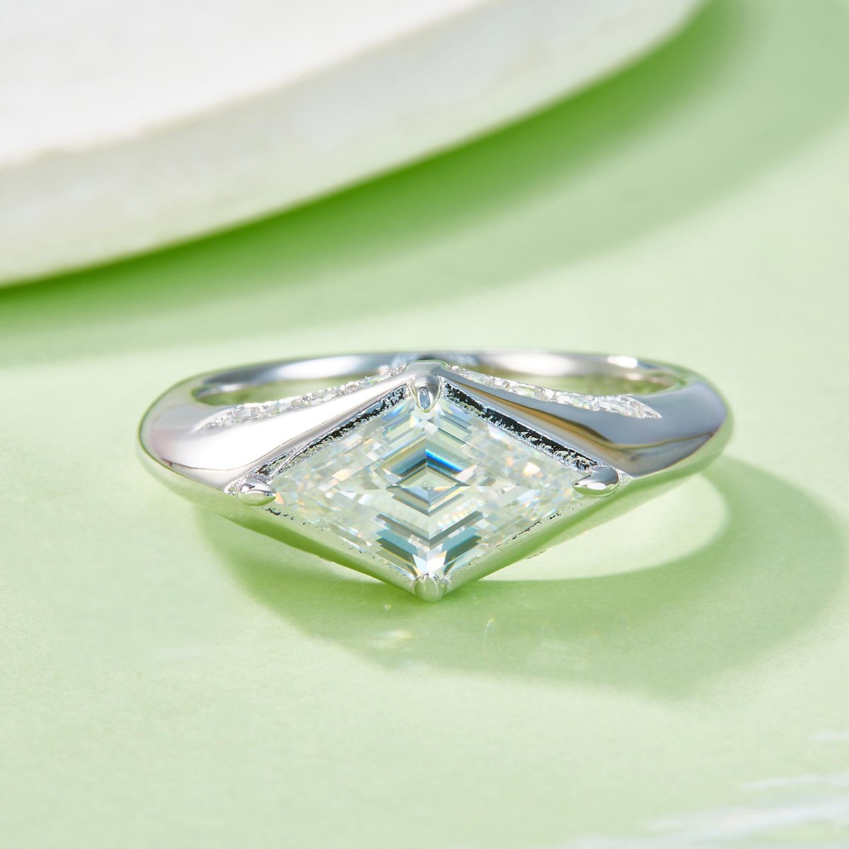Lozenge-Cut Moissanite Bypass Ring in 18K White Gold - Image 2