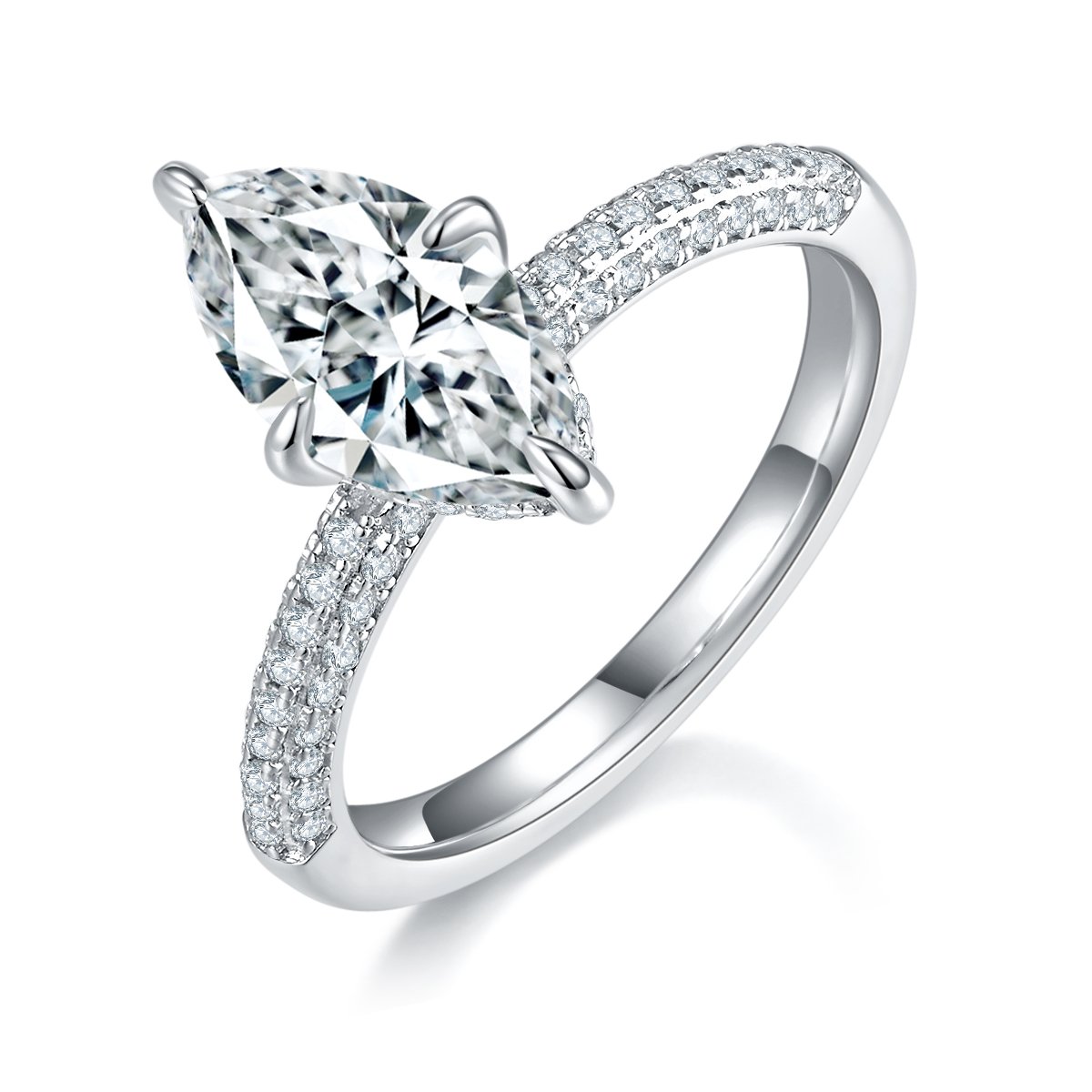 Marquise Moissanite Pave Solitaire Ring – 2ct DEW (12×6mm)